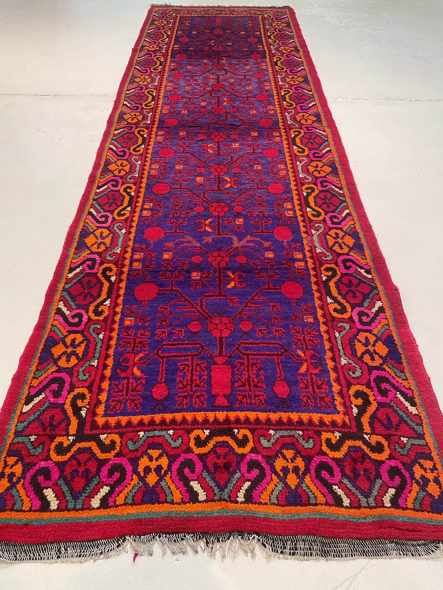 Antique Hand-Knotted Wool Gallery Size Khotan Samarkand Collectible 3'11" x 13'2"