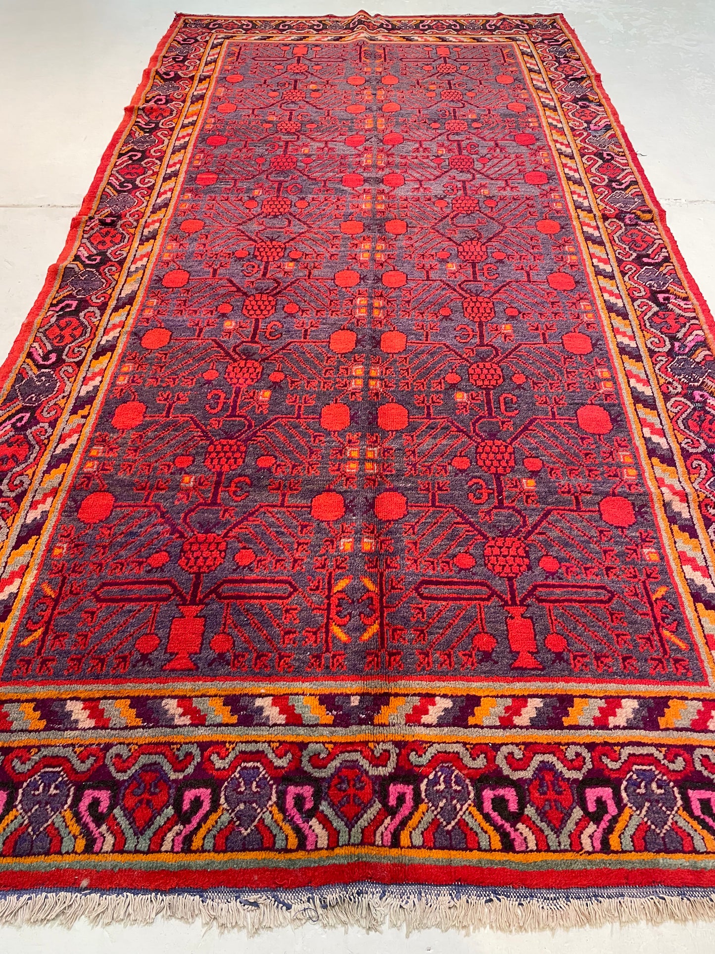 Antique Hand-Knotted Wool Gallery Size Khotan Samarkand Collectible 6' x 12'