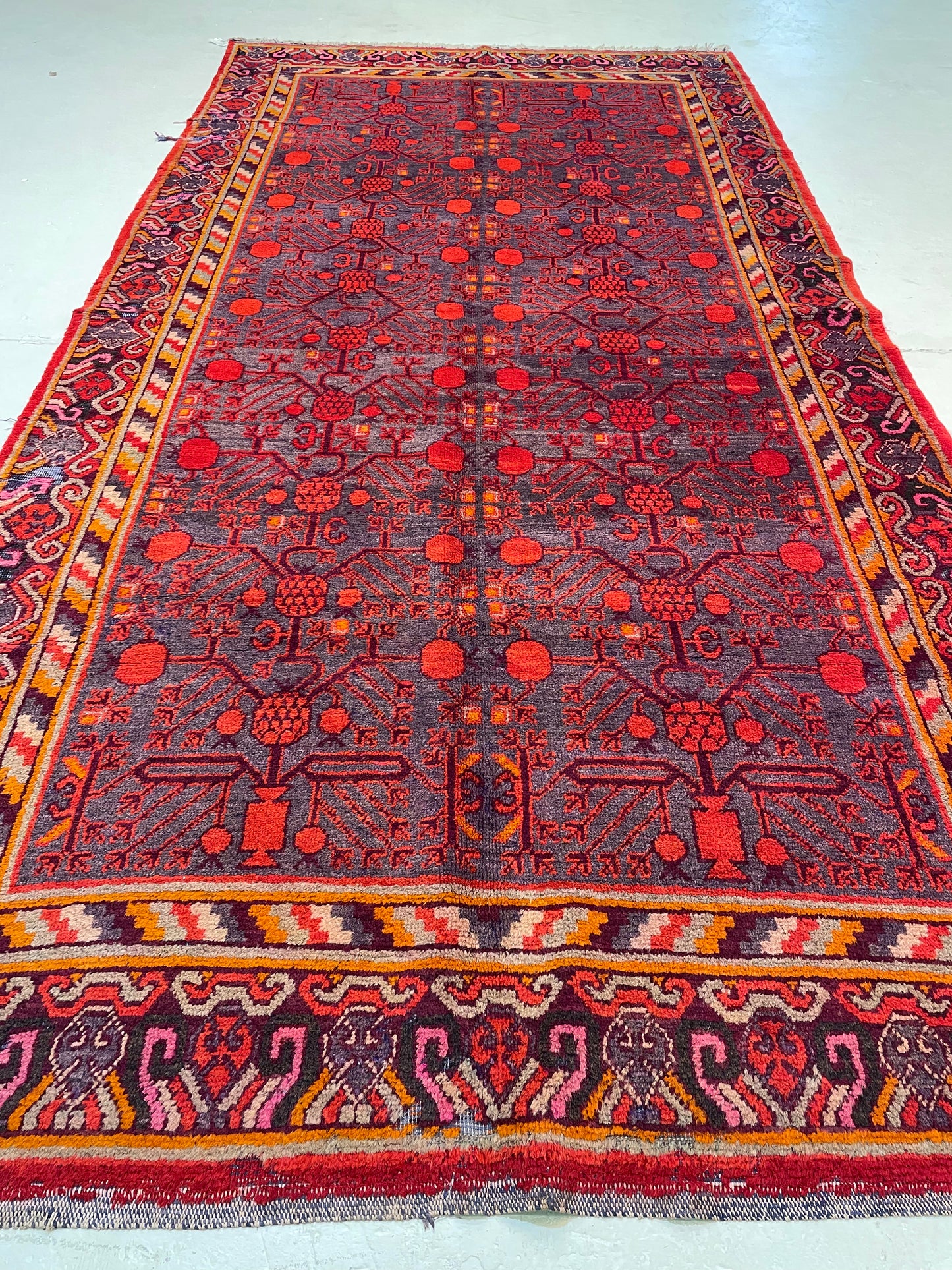 Antique Hand-Knotted Wool Gallery Size Khotan Samarkand Collectible 6' x 12'