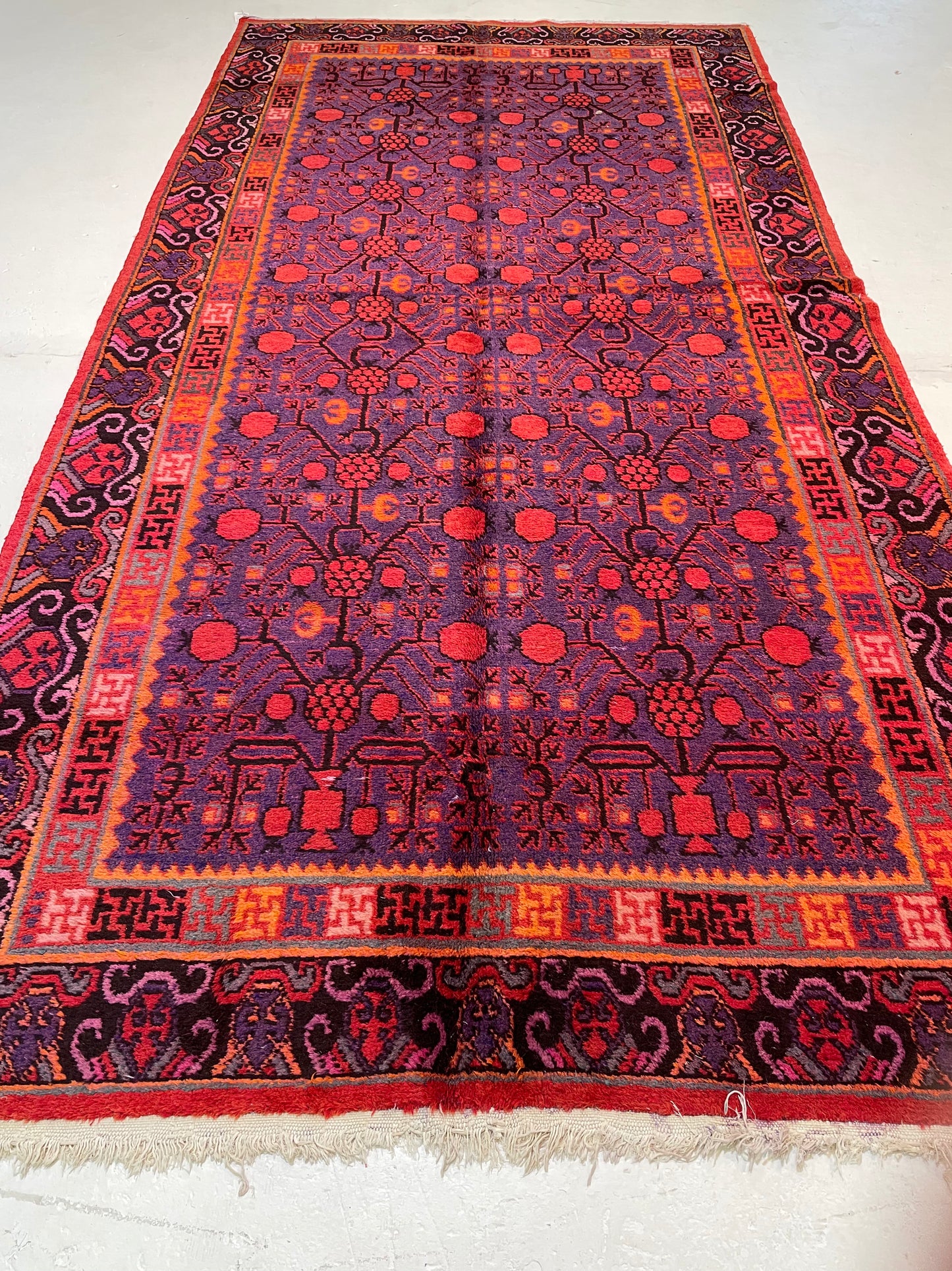 Antique Hand-Knotted Wool Gallery Size Khotan Samarkand Collectible 5'6" x 10'11"
