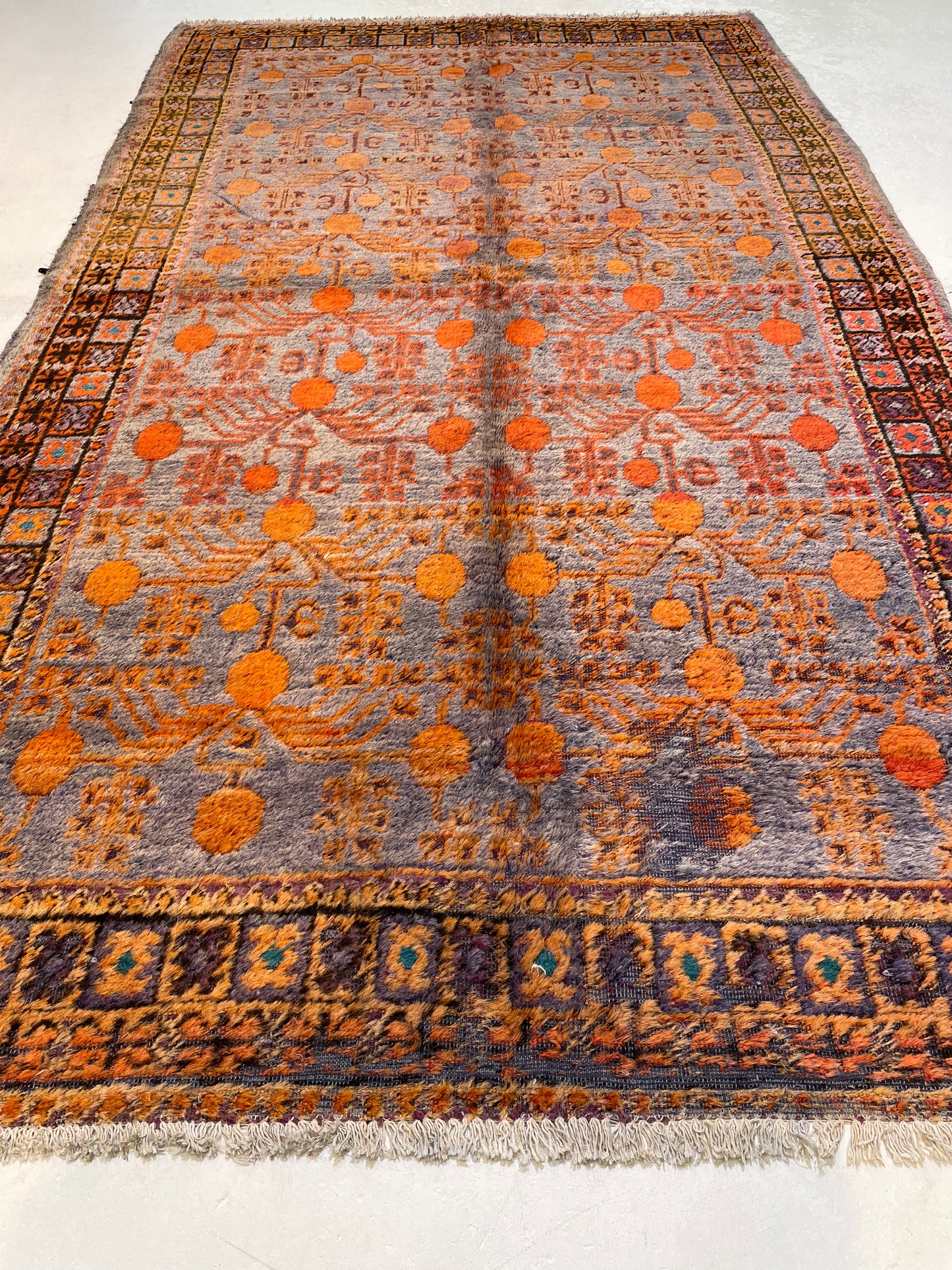 Antique Hand-Knotted Wool Gallery Size Khotan Samarkand Collectible 6' x 10'4"