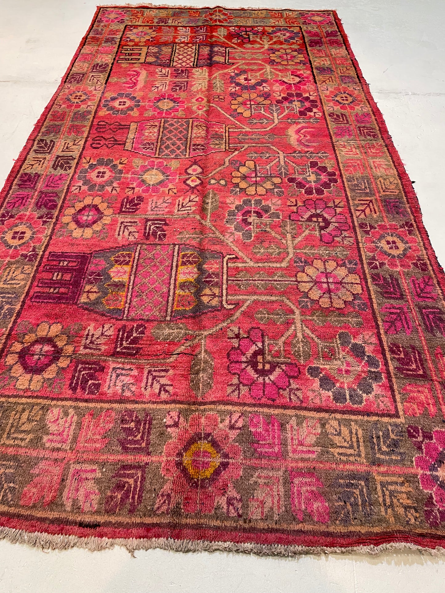 Antique Hand-Knotted Wool Gallery Size Khotan Samarkand Collectible 5'3" x 10'8"