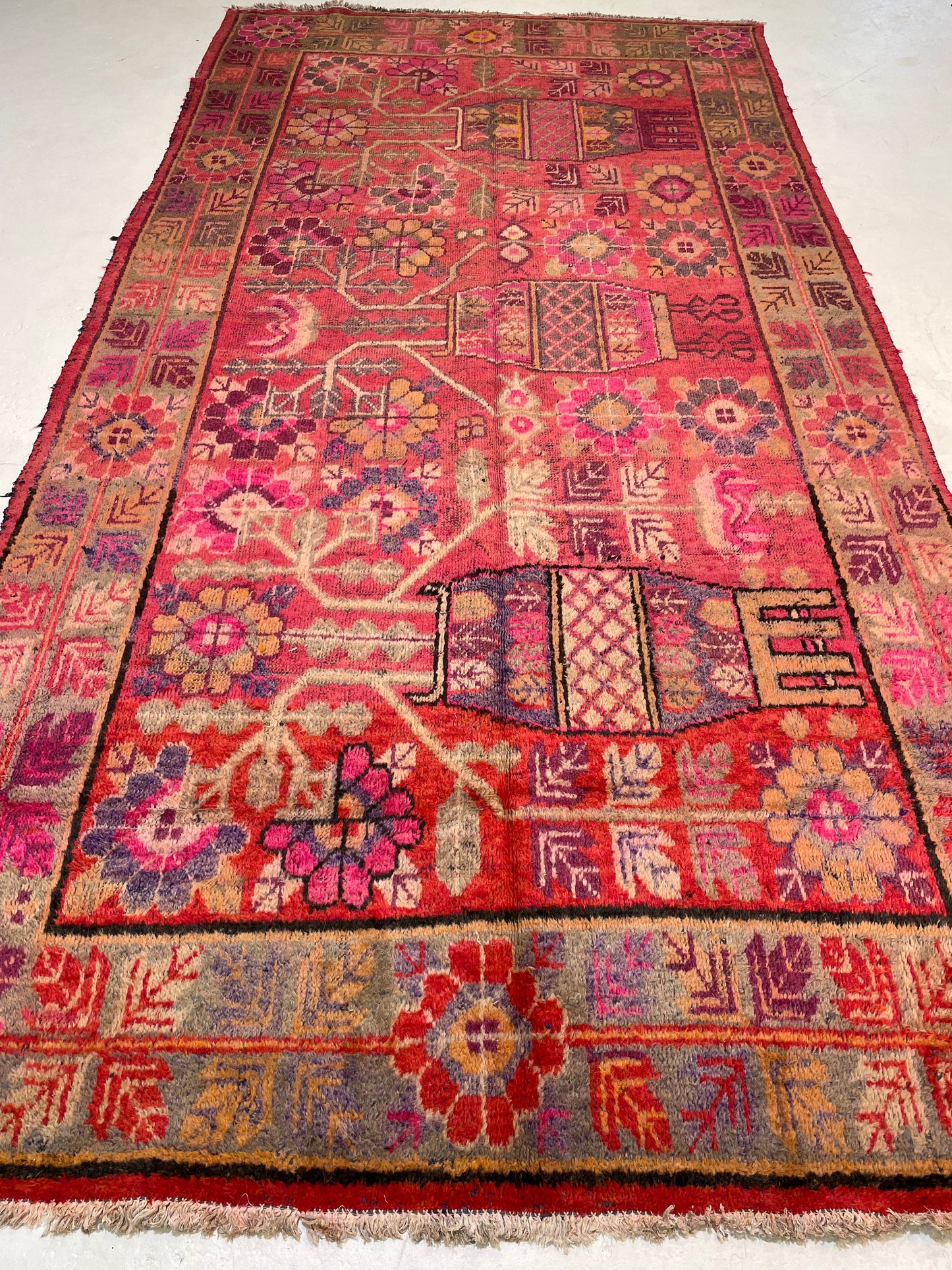 Antique Hand-Knotted Wool Gallery Size Khotan Samarkand Collectible 5'3" x 10'8"