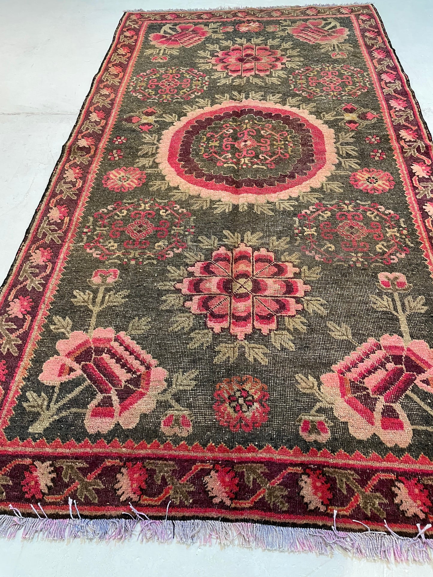 Antique Hand-Knotted Wool Gallery Size Khotan Samarkand Collectible 4'4" x 8'8"