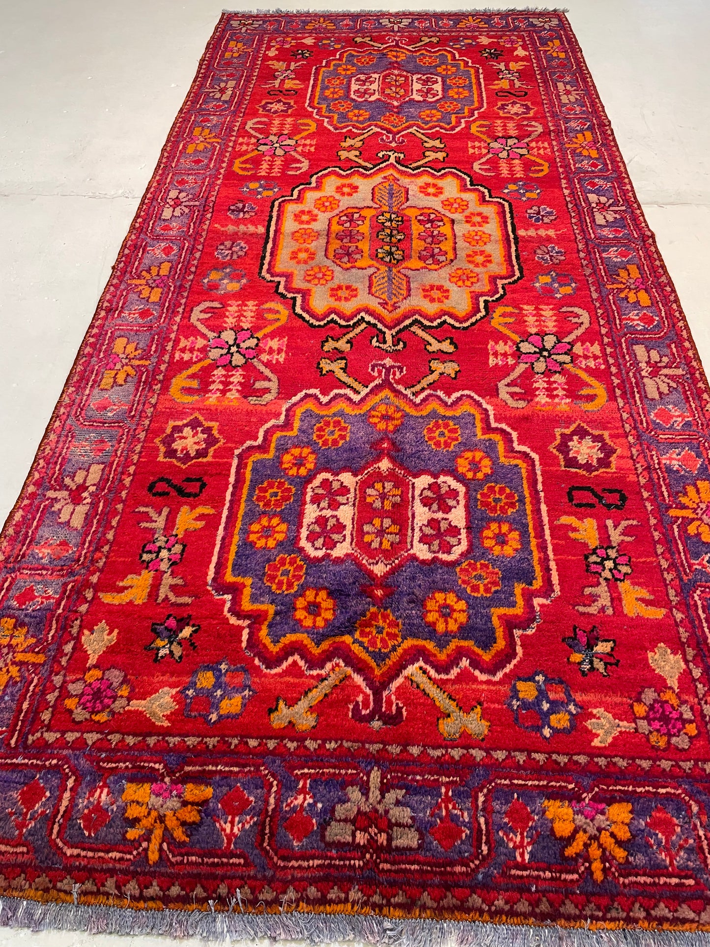 Antique Hand-Knotted Wool Gallery Size Khotan Samarkand Collectible 4'3" x 9'7"