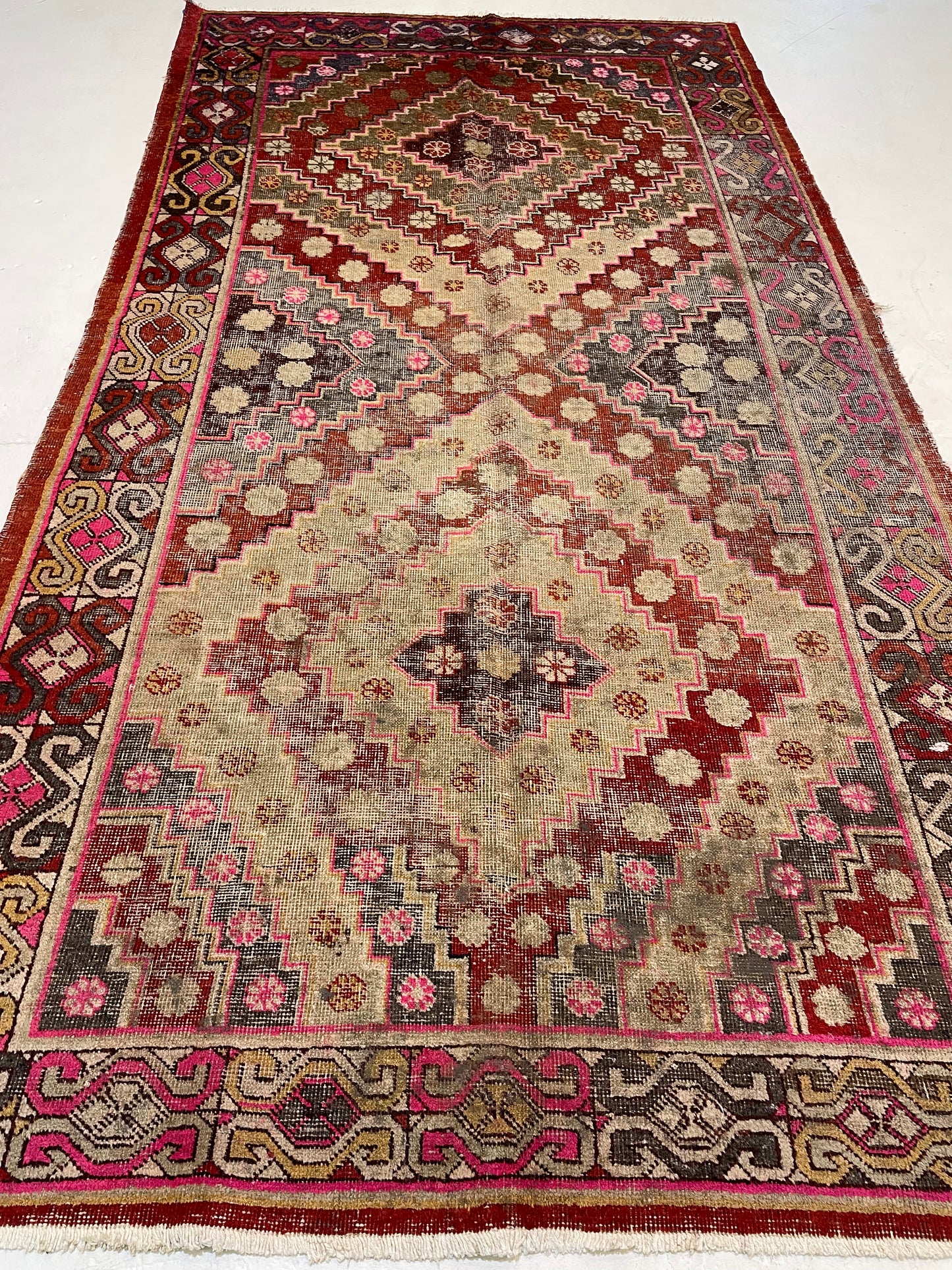 Antique Hand-Knotted Wool Gallery Size Khotan Samarkand Collectible 4'9" x 9'3"