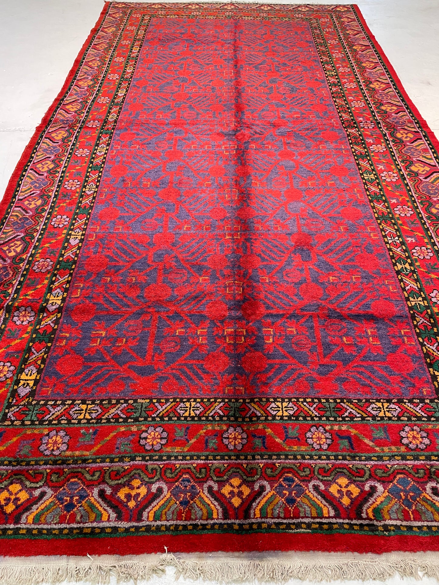 Antique Hand-Knotted Wool Gallery Size Khotan Samarkand Collectible 6'6" x 12'9"