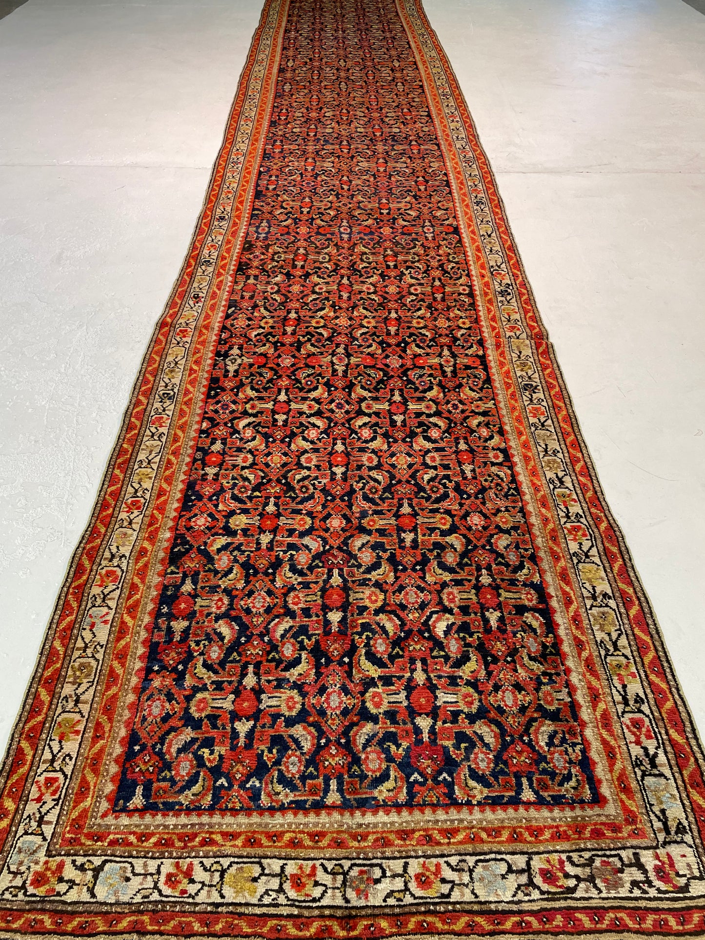 Antique Hand-Knotted Wool Gallery Size Kurdish Malayer Collectible 4'2" x 22'8"