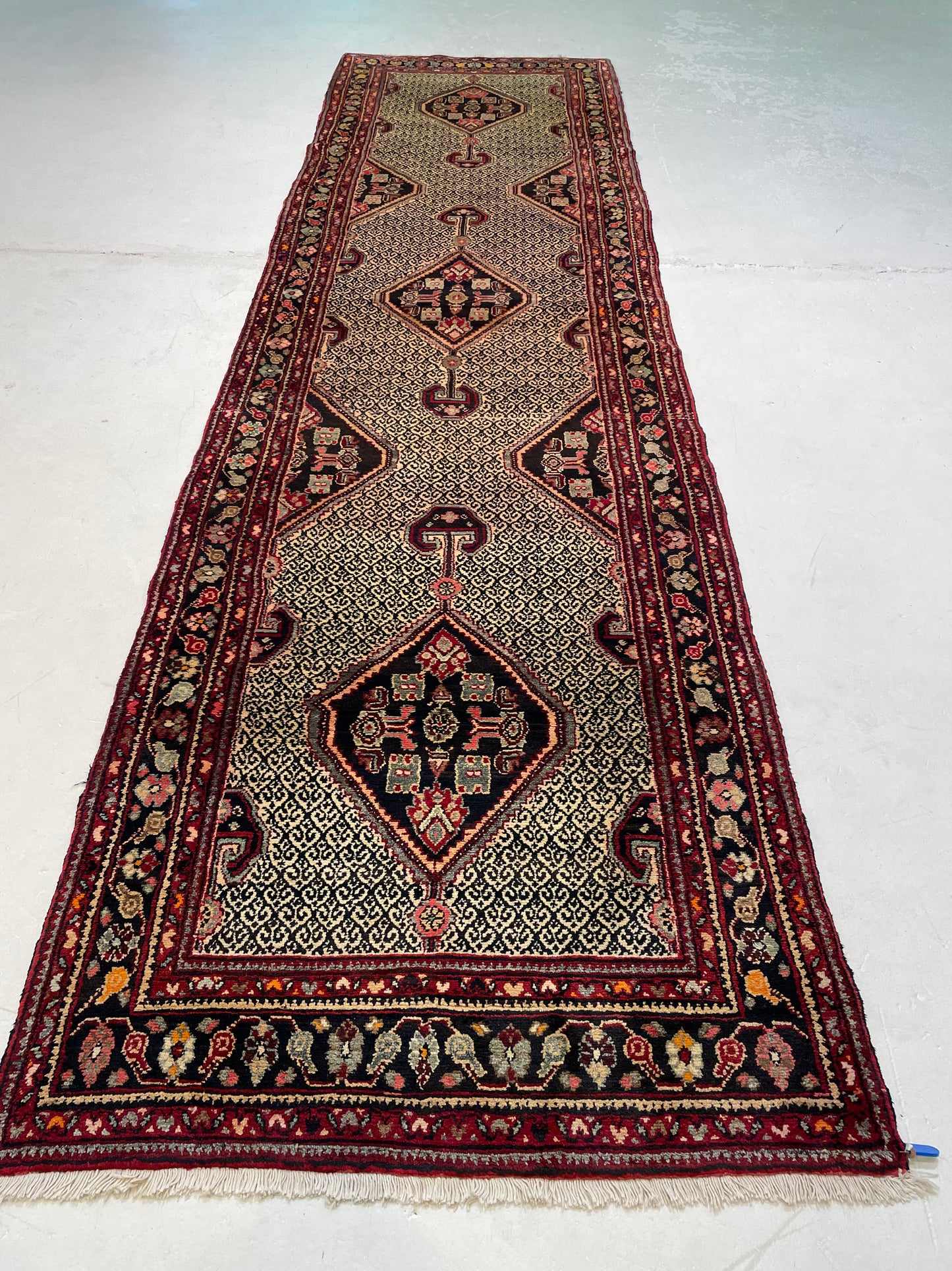Antique Hand-Knotted Wool Gallery Size Meshkin Collectible 3'8" x 13'4"