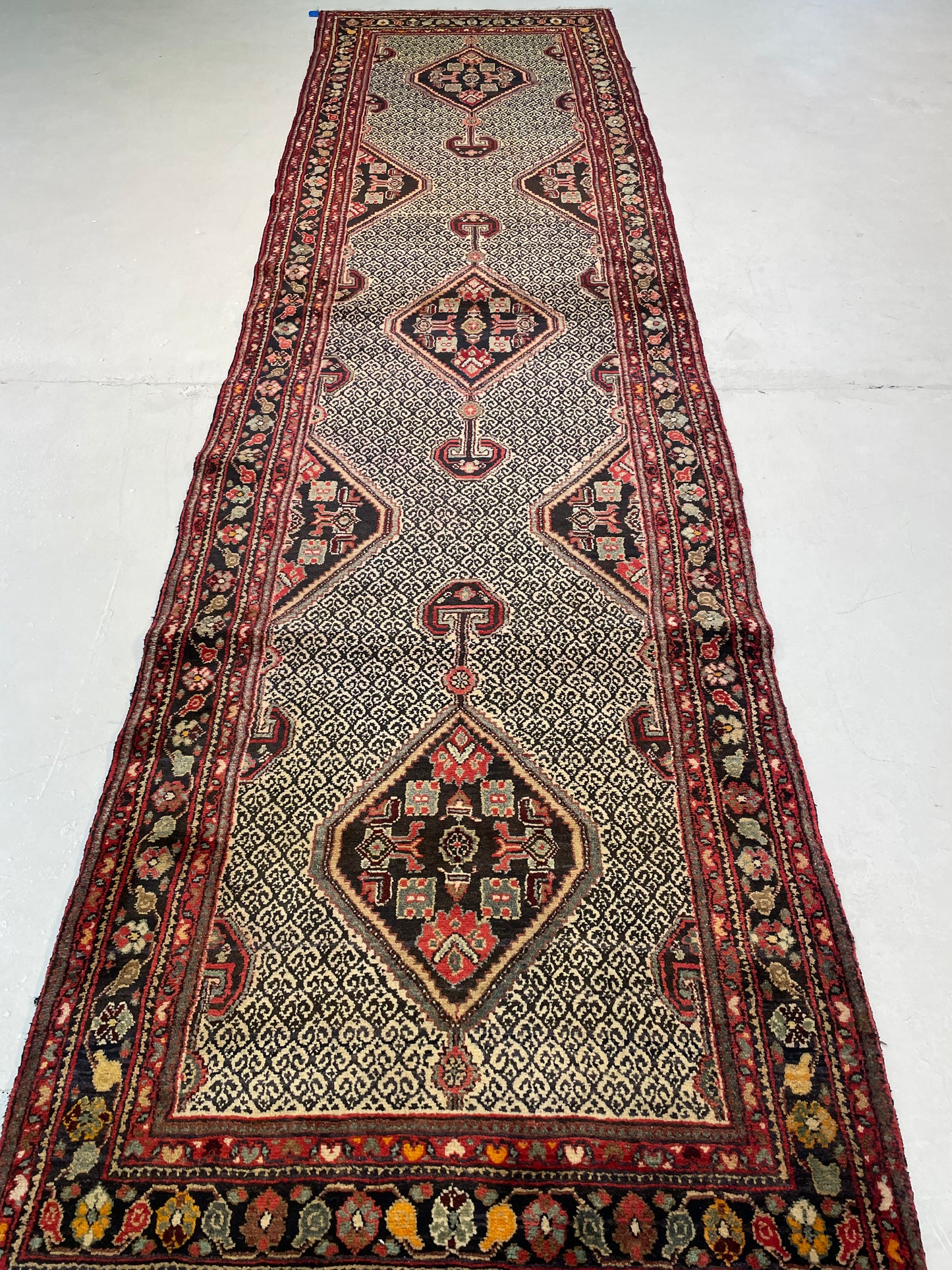 Antique Hand-Knotted Wool Gallery Size Meshkin Collectible 3'8" x 13'4"