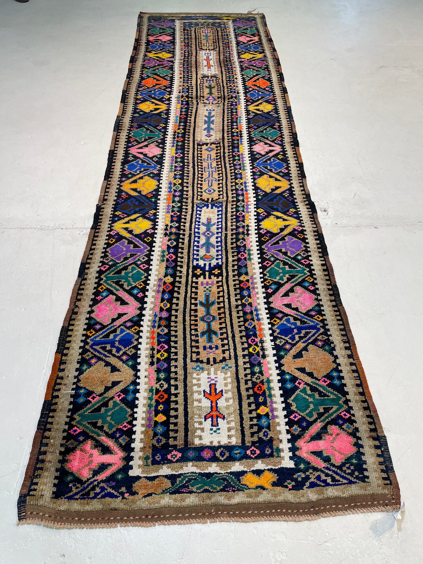Hand-Knotted Wool Runner Turkish Oushak 3'5" x 12'