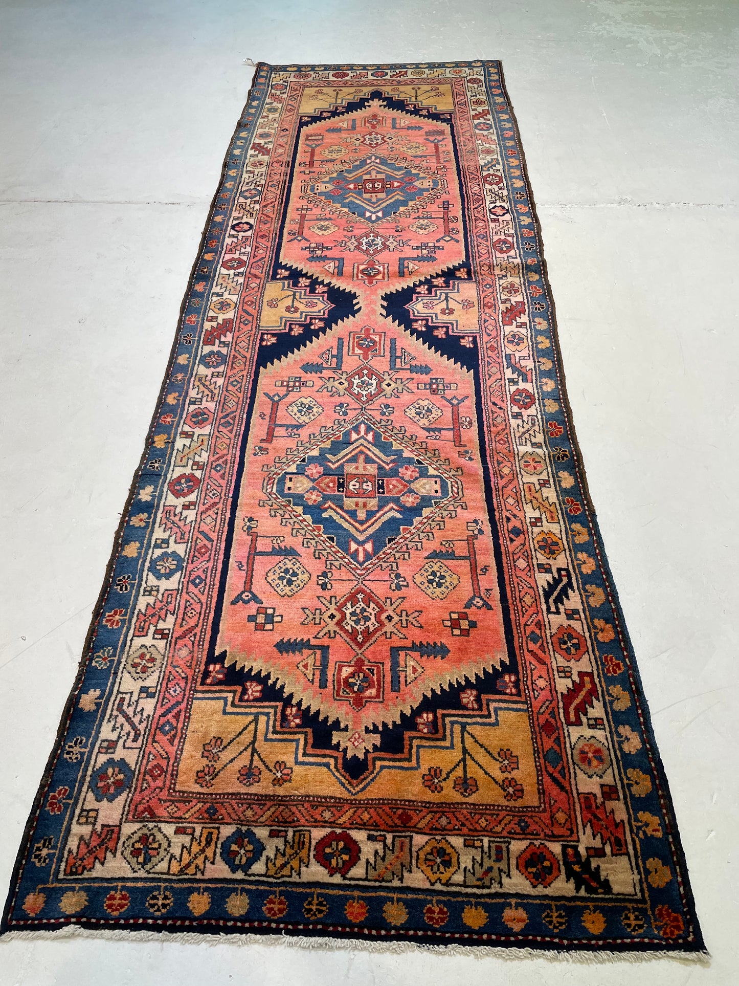Hand-Knotted Wool Runner Turkish Oushak 3'6" x 11'4"