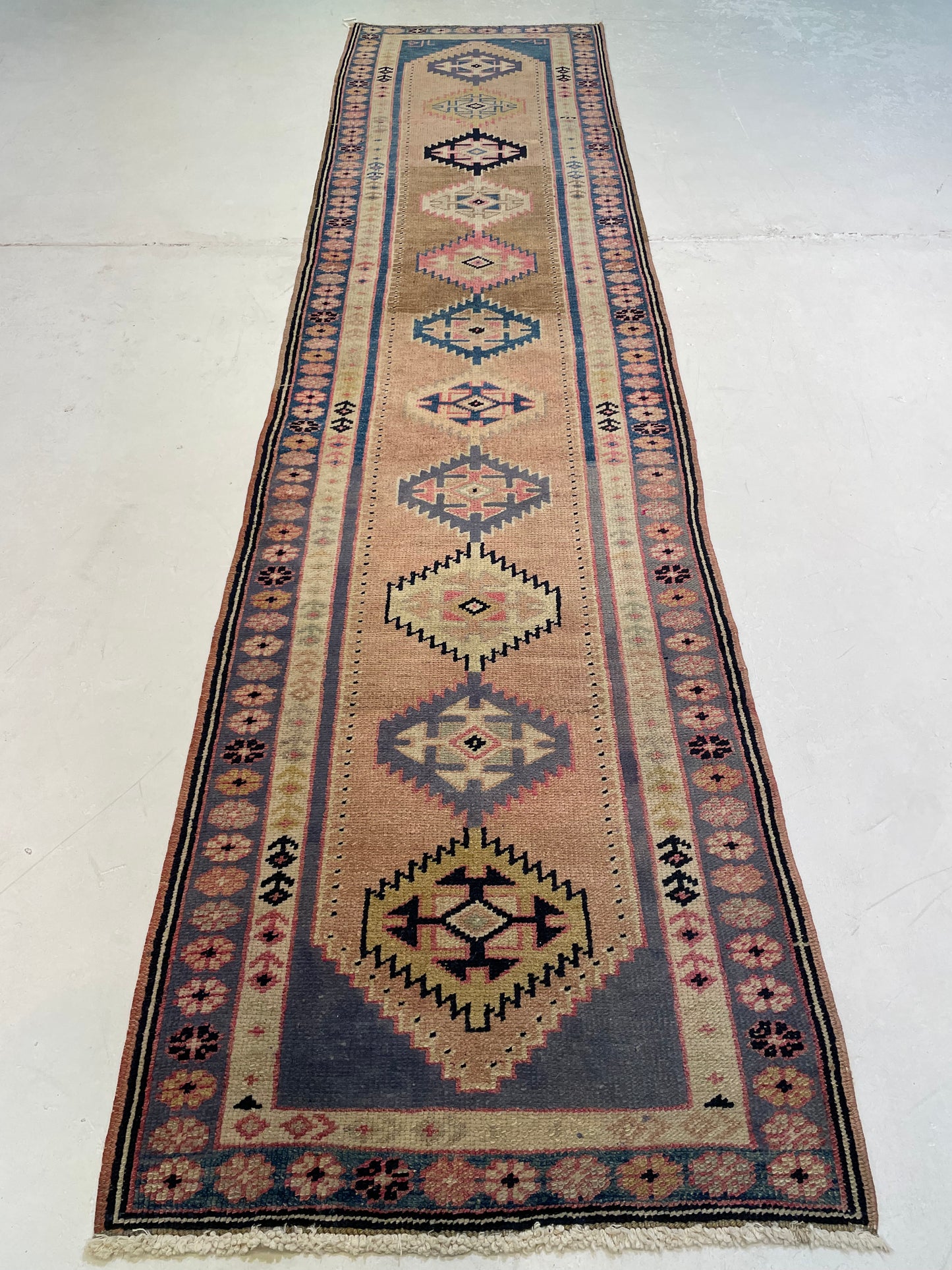 Hand-Knotted Wool Runner Turkish Oushak 2'11" x 12'1"