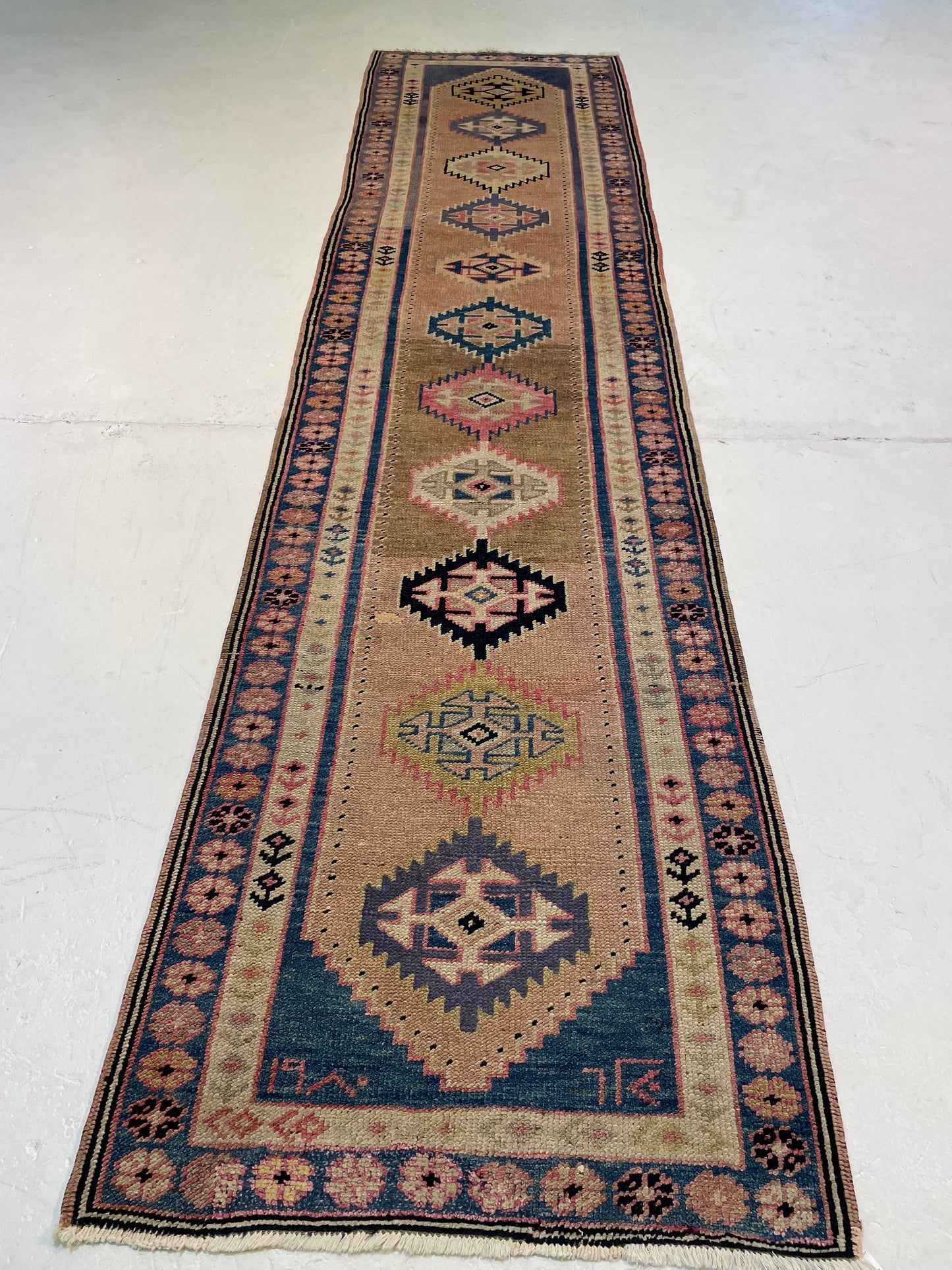Hand-Knotted Wool Runner Turkish Oushak 2'11" x 12'1"