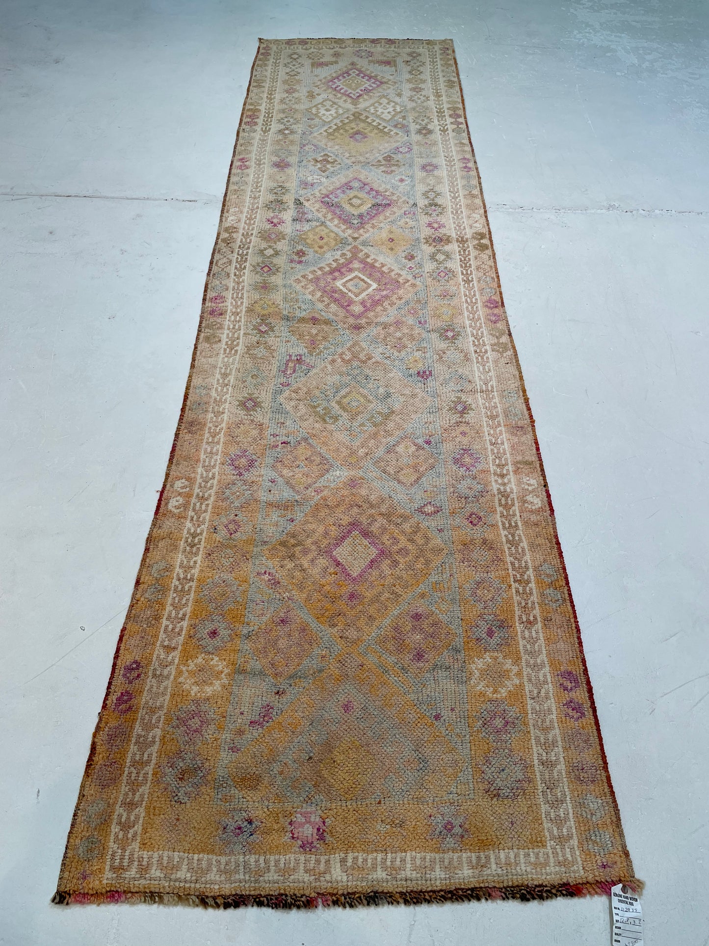 Hand-Knotted Wool Runner Turkish Oushak 3'2" x 12'3"
