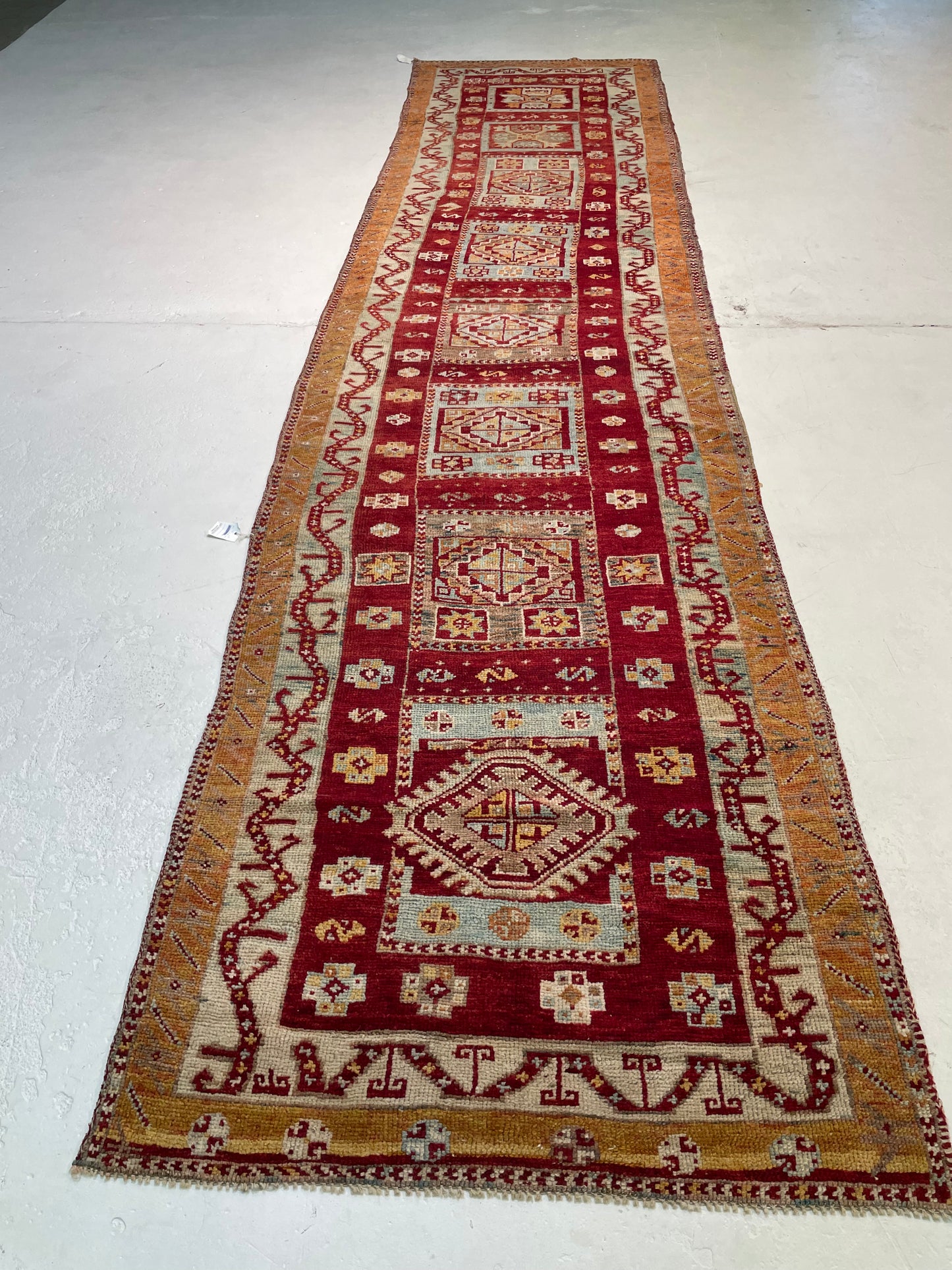 Hand-Knotted Wool Runner Turkish Oushak 3'8" x 14'10"