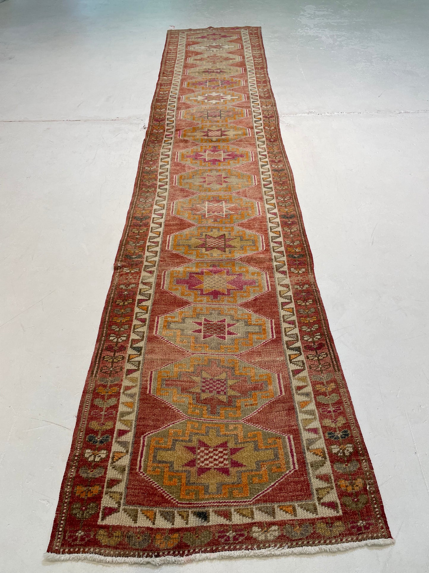 Hand-Knotted Wool Runner Turkish Oushak 2'10" x 14'3"