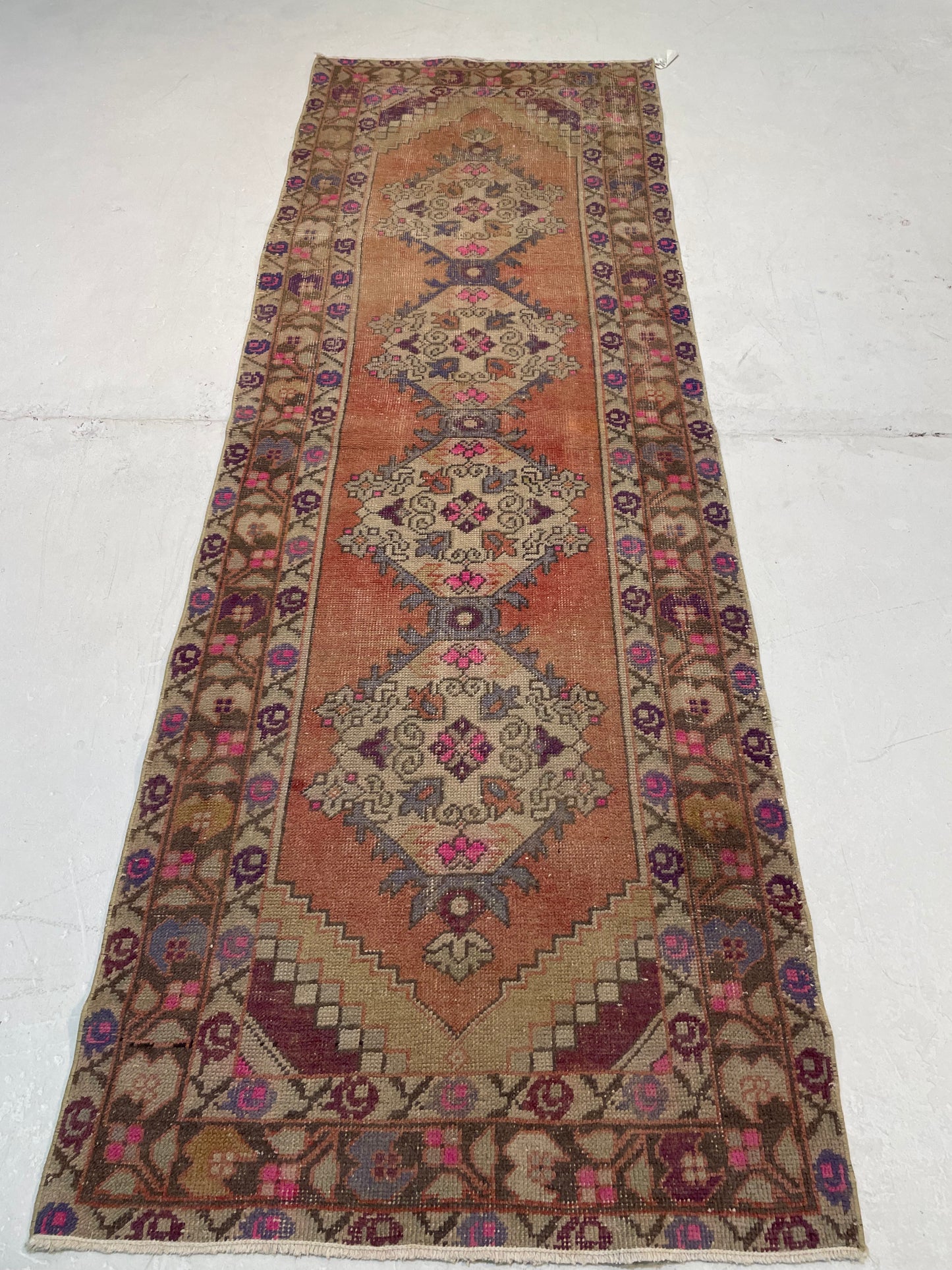 Hand-Knotted Wool Runner Turkish Oushak 2'8" x 8'2"