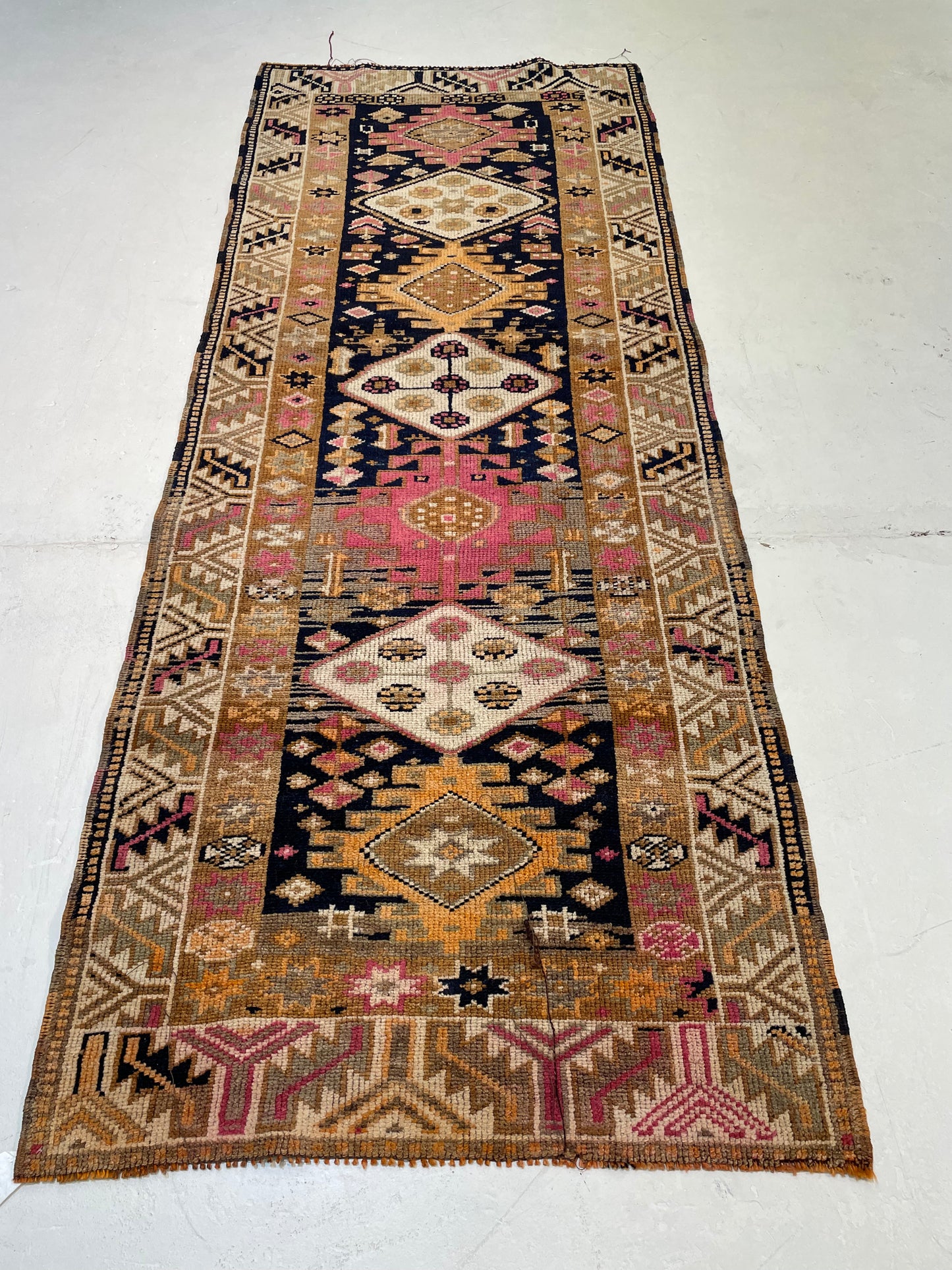 Hand-Knotted Wool Runner Turkish Oushak 3'3" x 8'2"