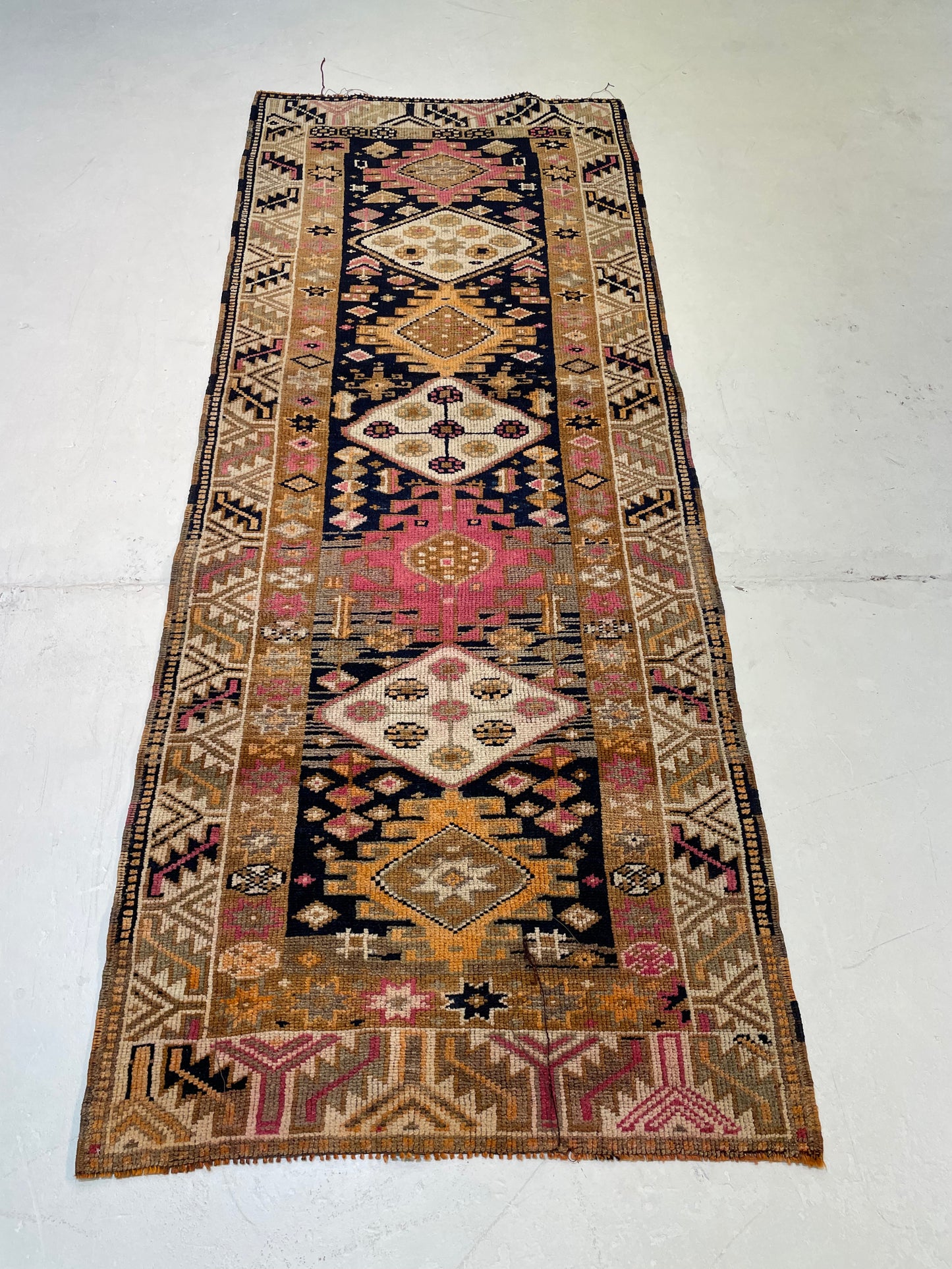 Hand-Knotted Wool Runner Turkish Oushak 3'3" x 8'2"