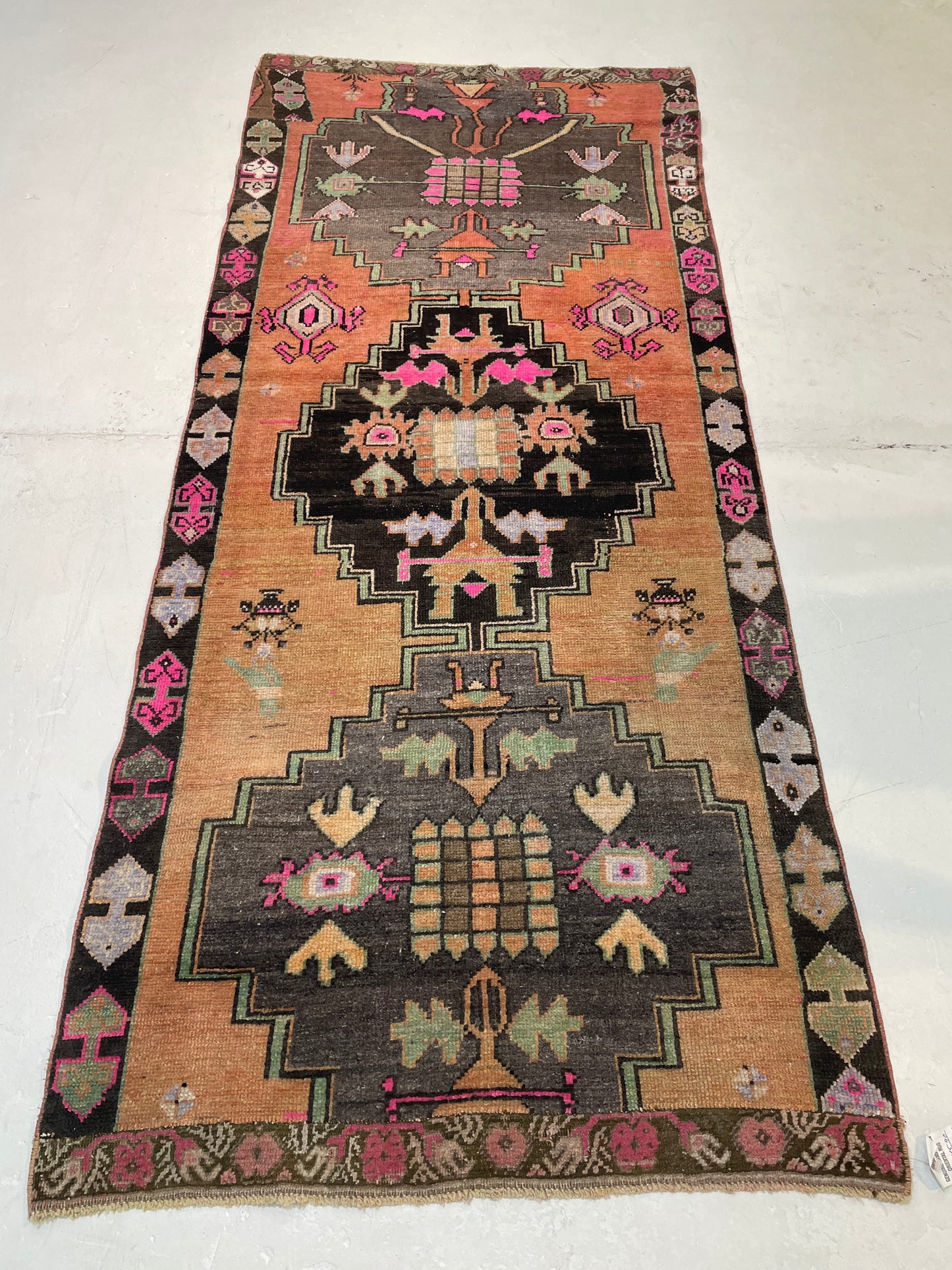 Hand-Knotted Wool Runner Turkish Oushak 3'3" x 7'7"