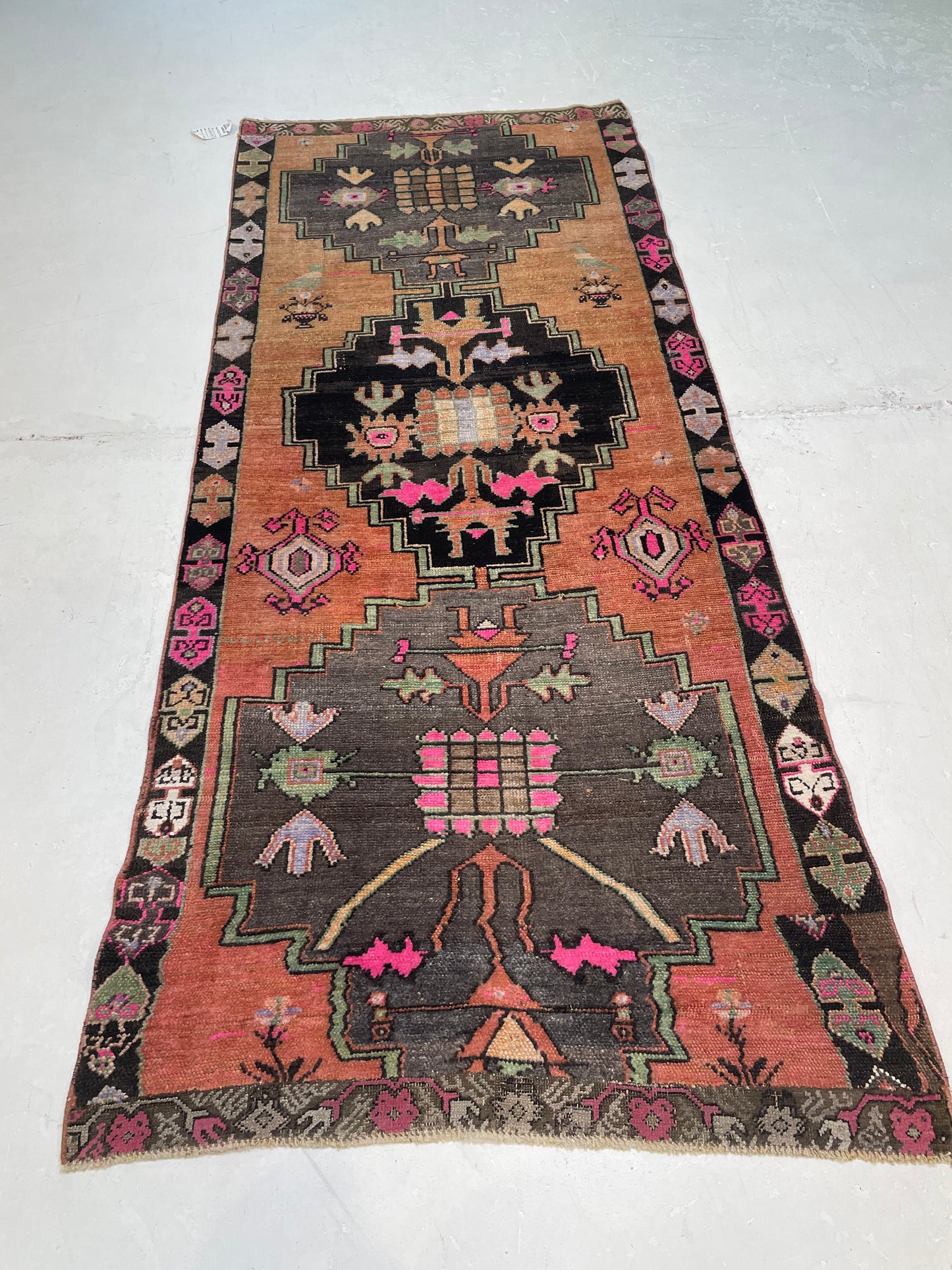 Hand-Knotted Wool Runner Turkish Oushak 3'3" x 7'7"