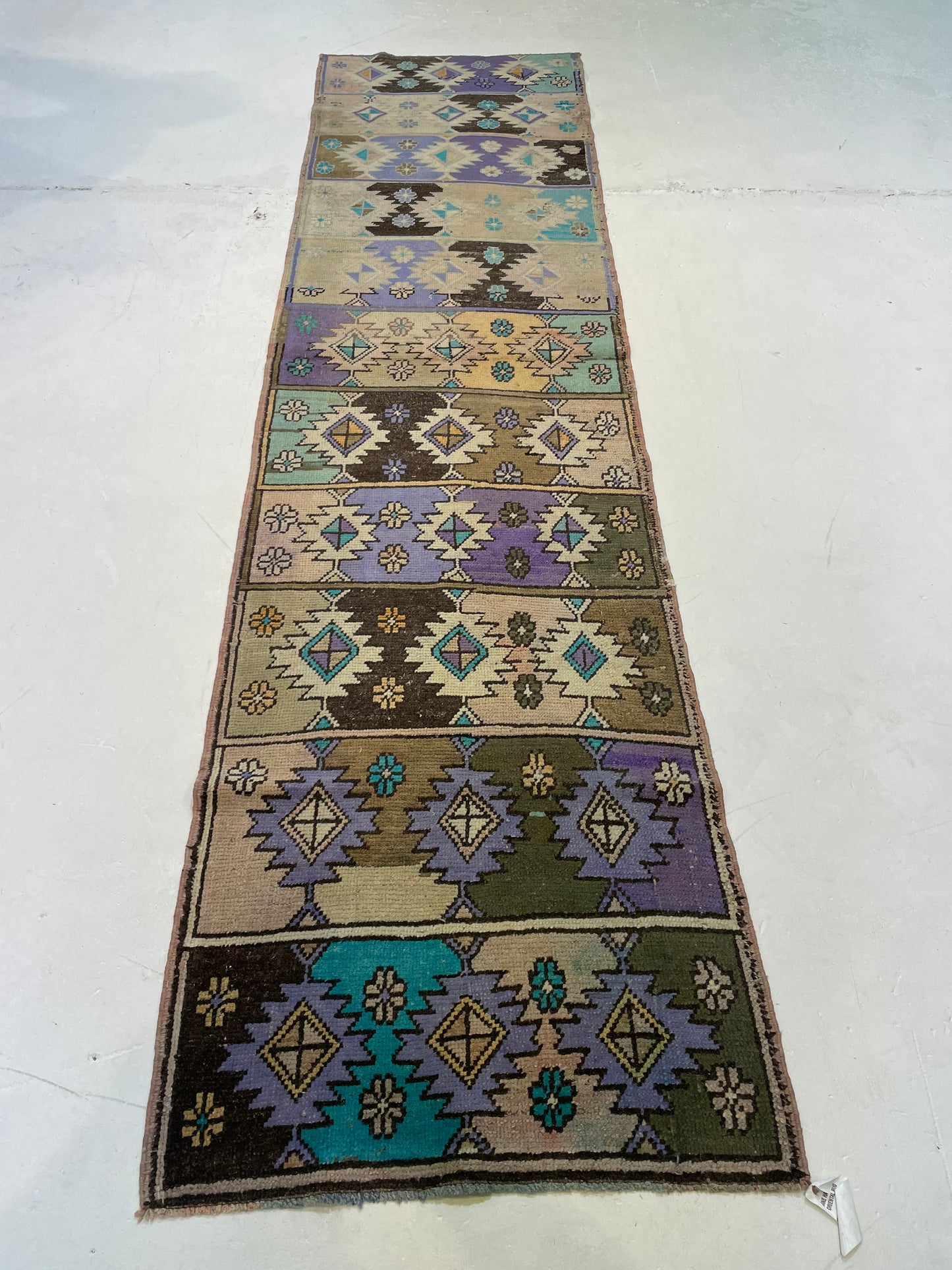 Hand-Knotted Wool Runner Turkish Oushak 2'7" x 10'1"