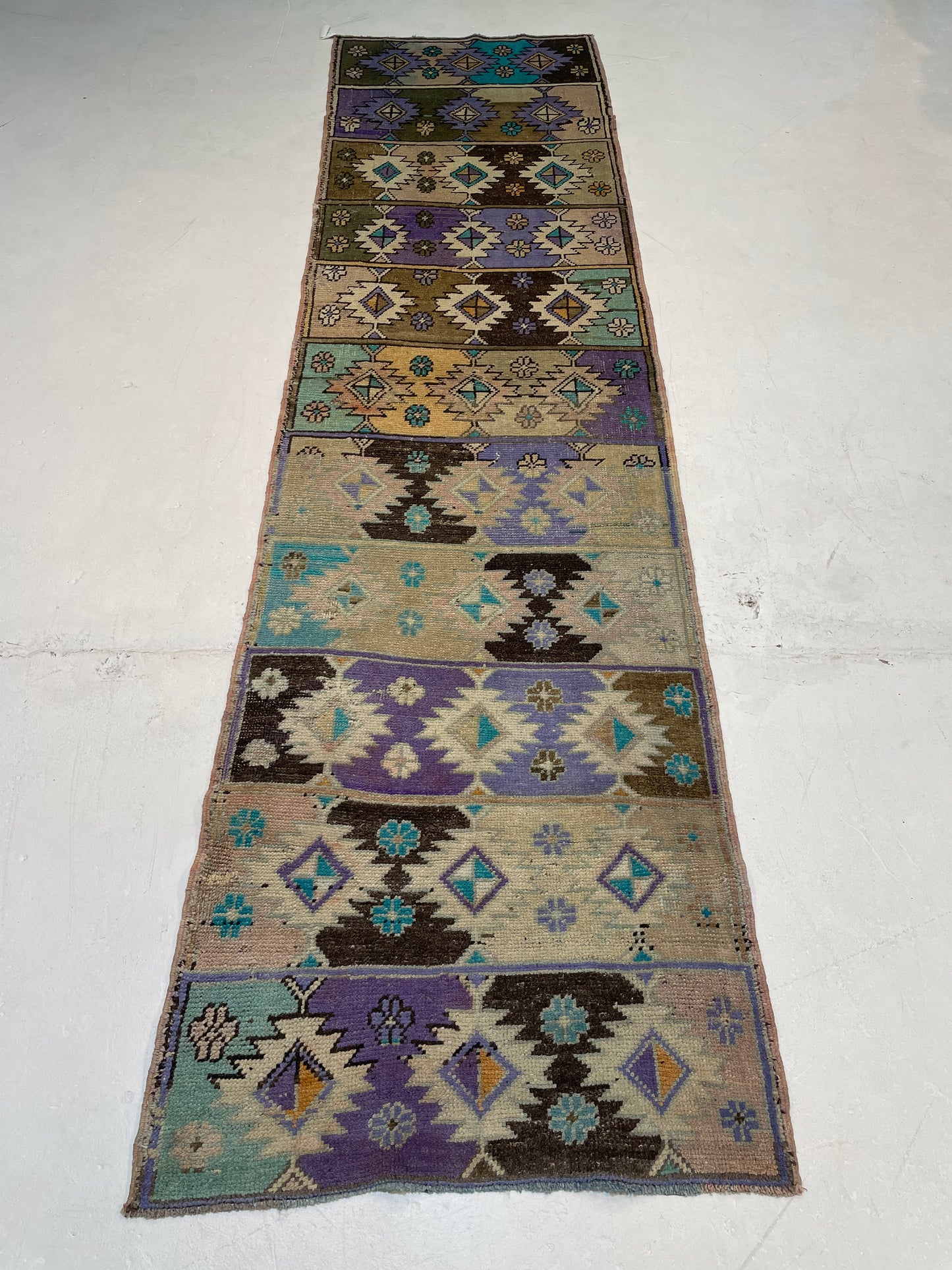 Hand-Knotted Wool Runner Turkish Oushak 2'7" x 10'1"
