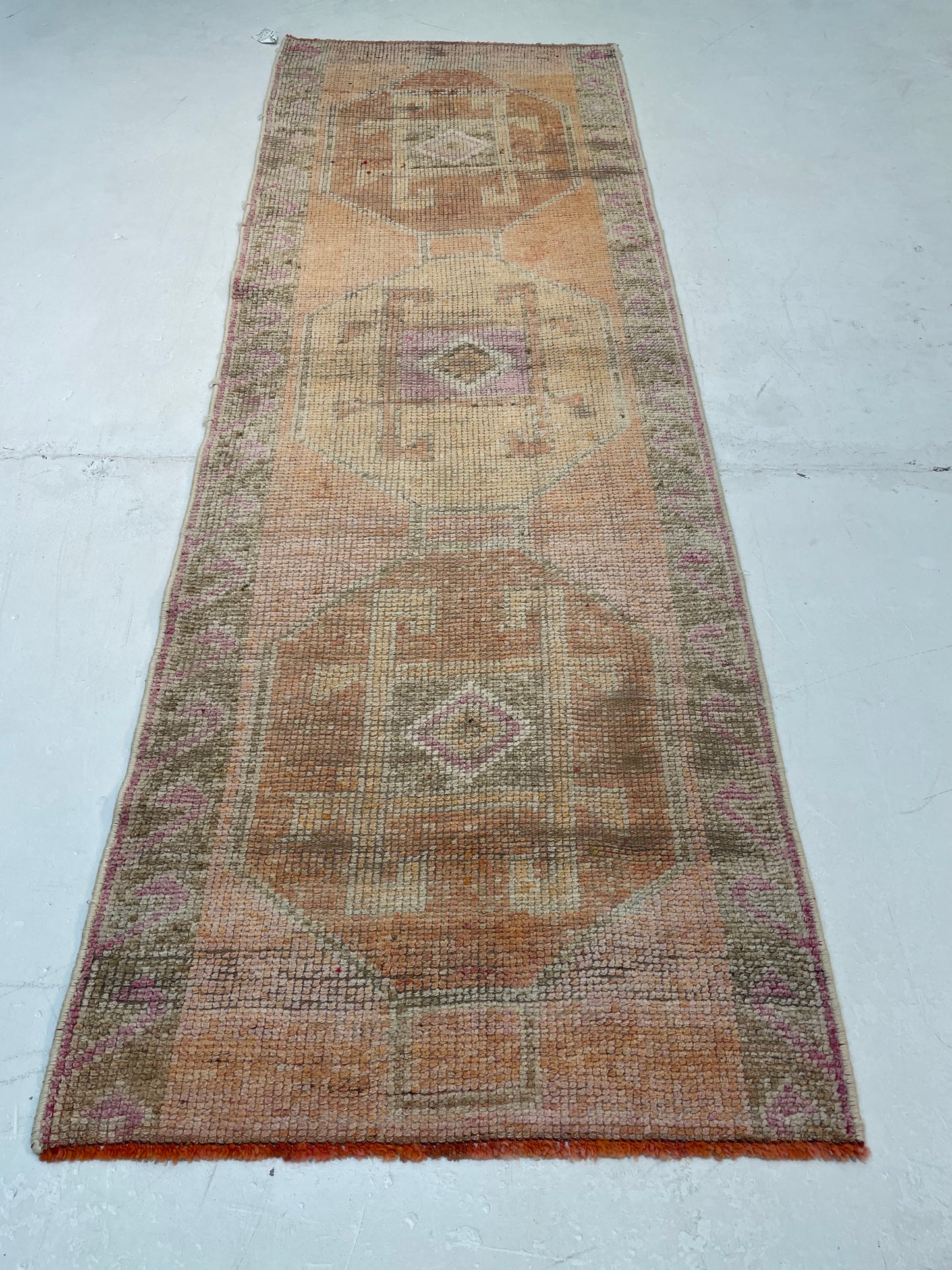 Hand-Knotted Wool Runner Turkish Oushak 3'2" x 8'10"
