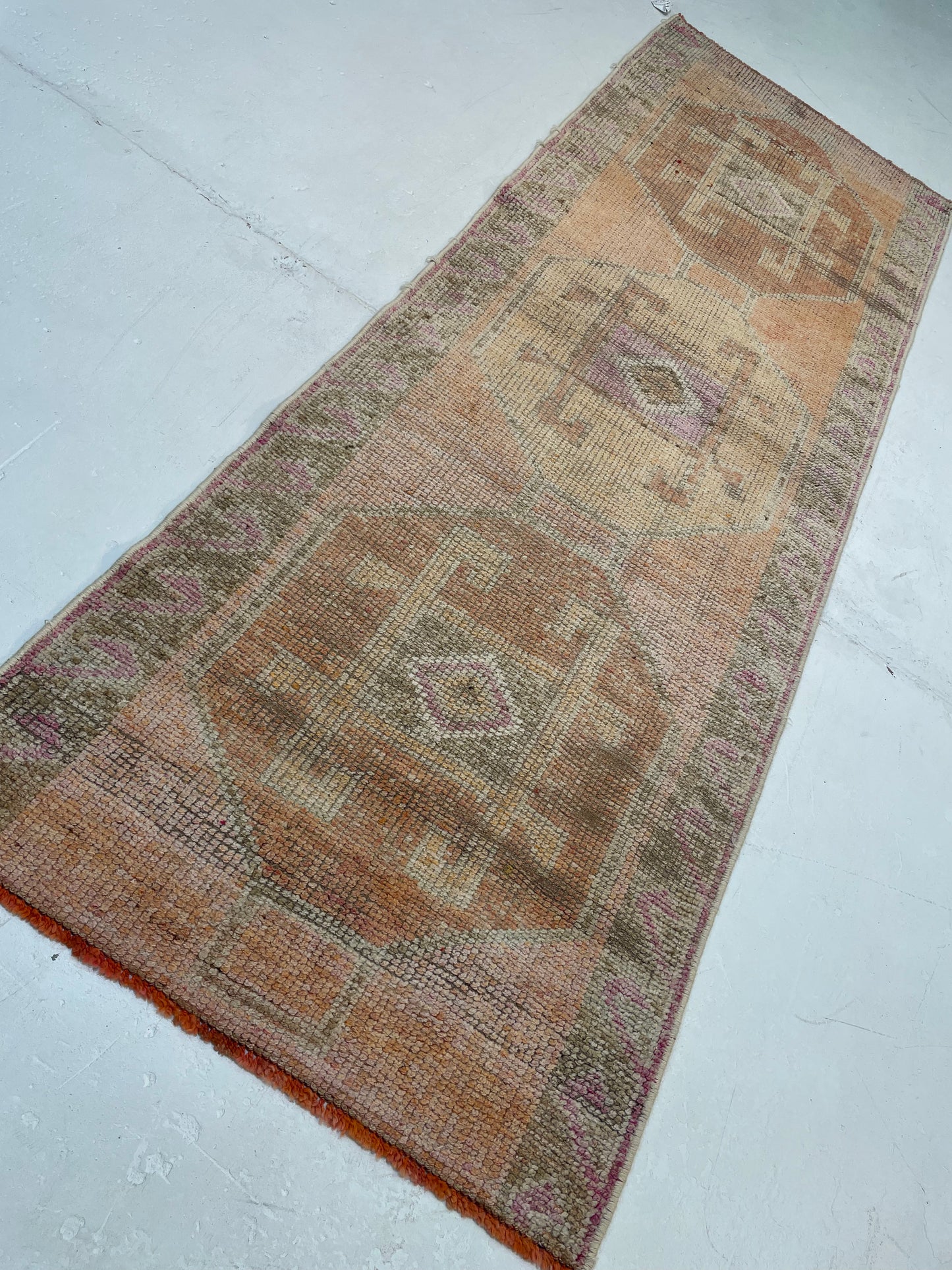 Hand-Knotted Wool Runner Turkish Oushak 3'2" x 8'10"