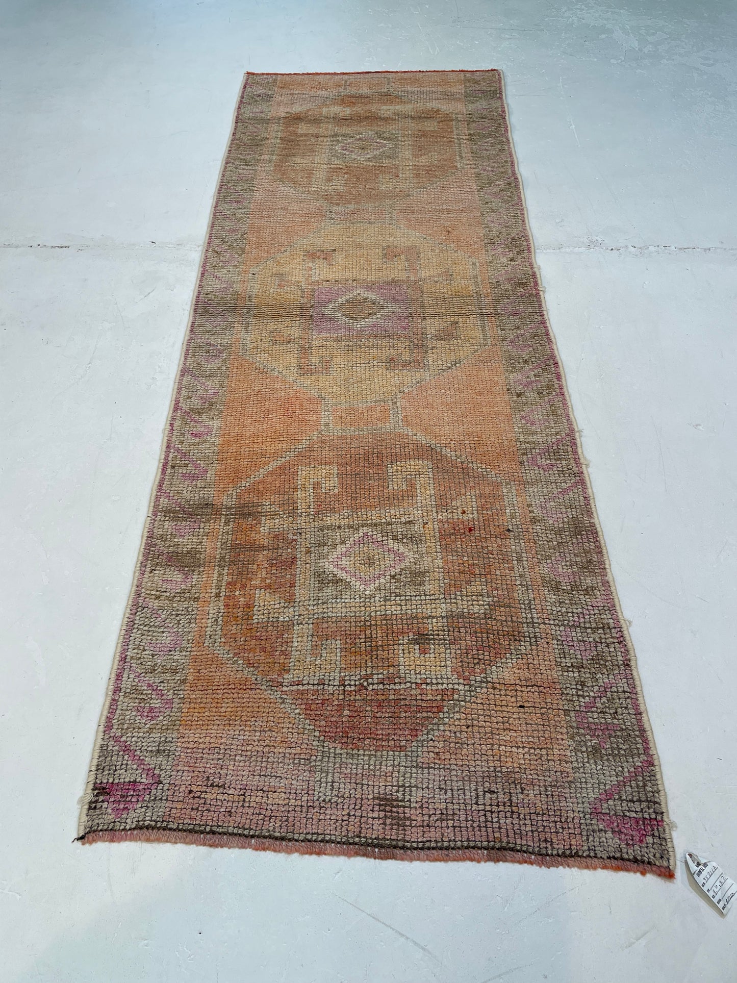 Hand-Knotted Wool Runner Turkish Oushak 3'2" x 8'10"