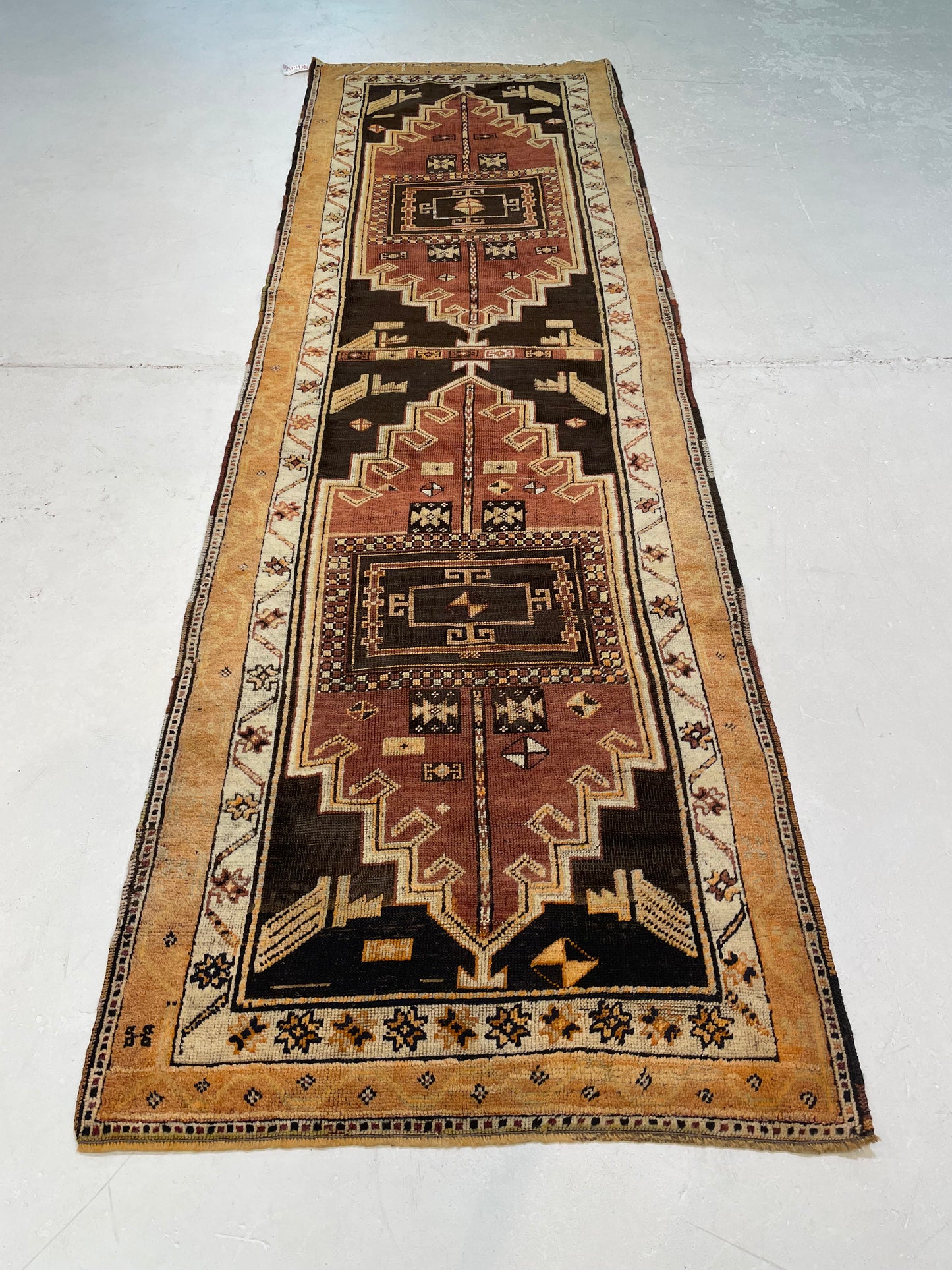 Hand-Knotted Wool Runner Turkish Oushak 3'3" x 10'7"