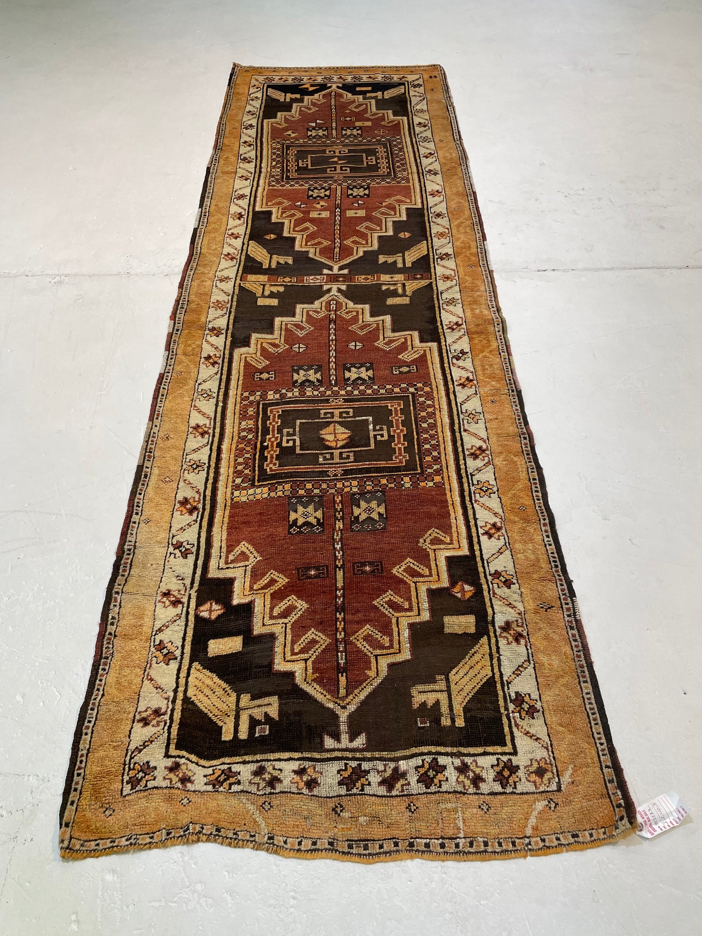 Hand-Knotted Wool Runner Turkish Oushak 3'3" x 10'7"