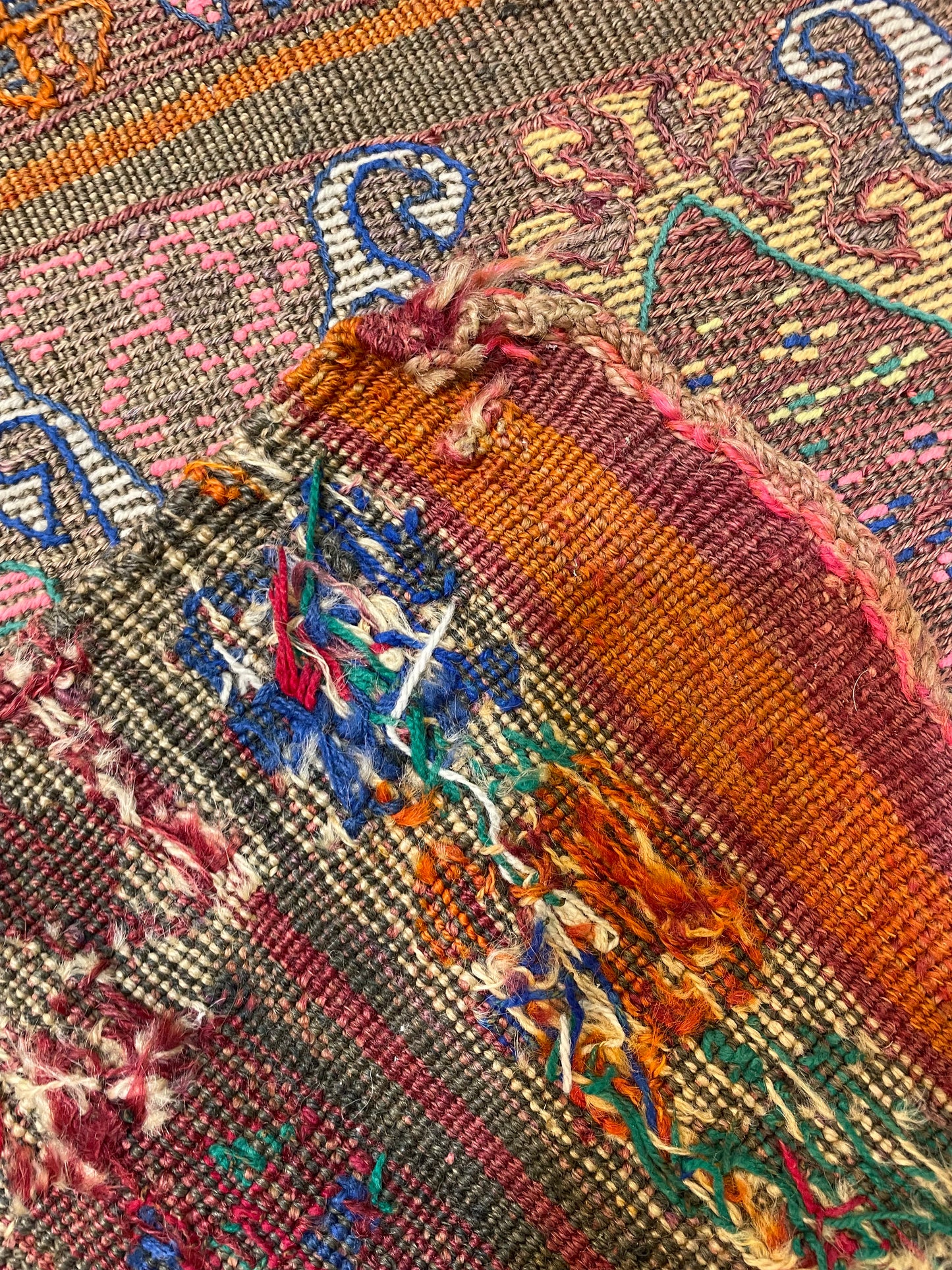 Hand-Knotted Wool Runner Turkish Oushak 2' x 8'