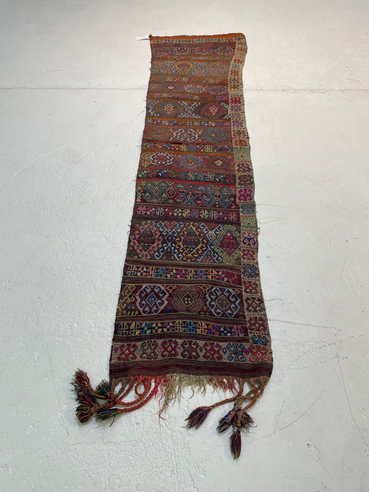 Hand-Knotted Wool Runner Turkish Oushak 2' x 8'