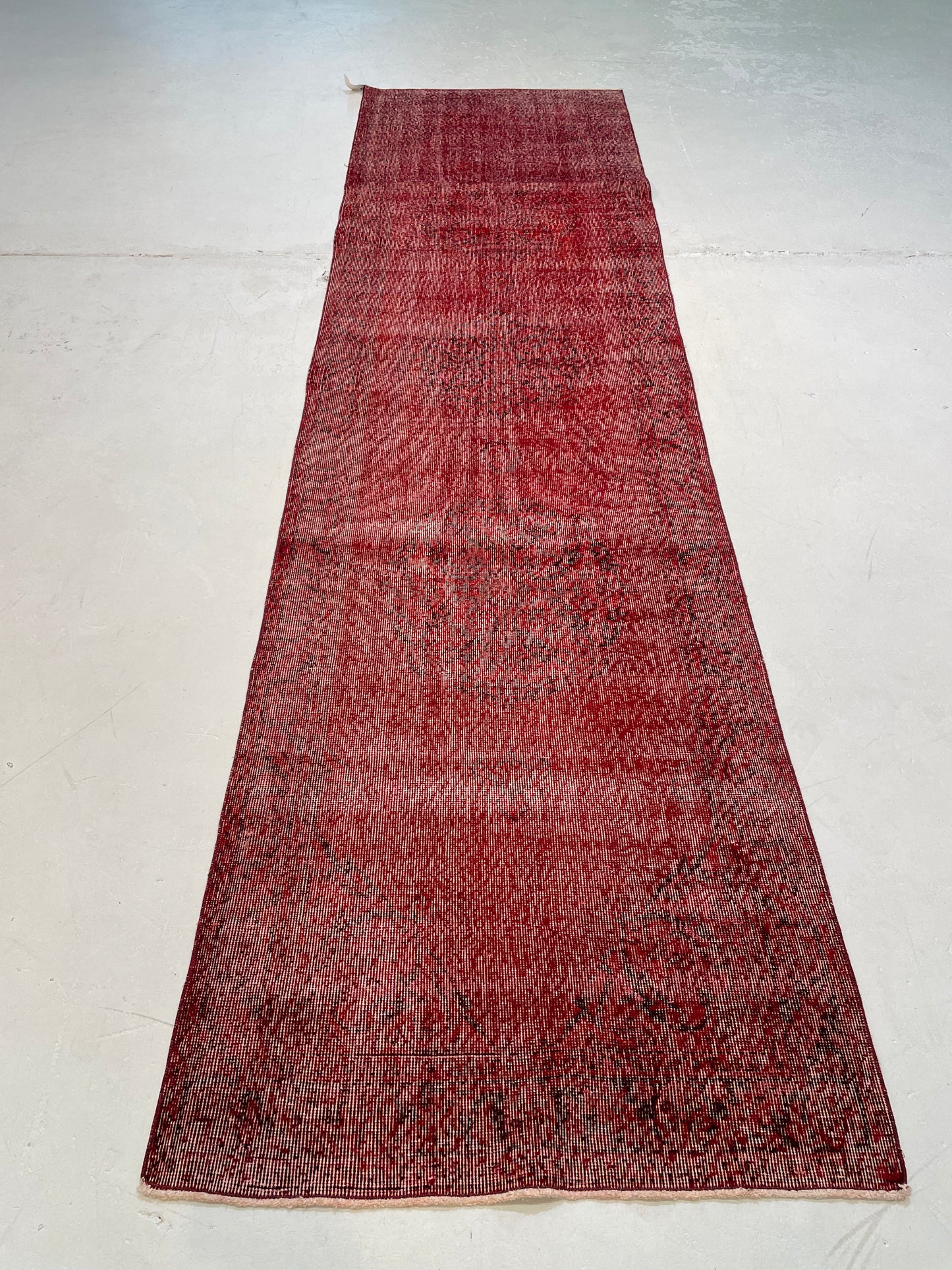 Hand-Knotted Wool Runner Turkish Oushak Distressed Overdye 3'1" x 11'8"