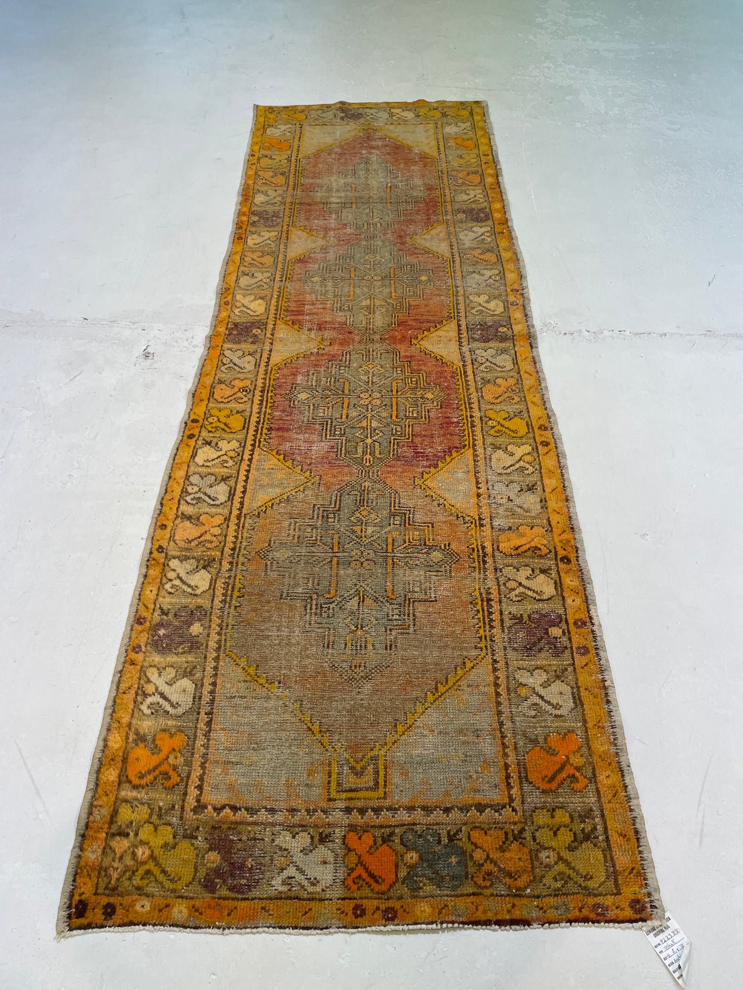 Hand-Knotted Wool Runner Turkish Oushak 3' x 9'2"