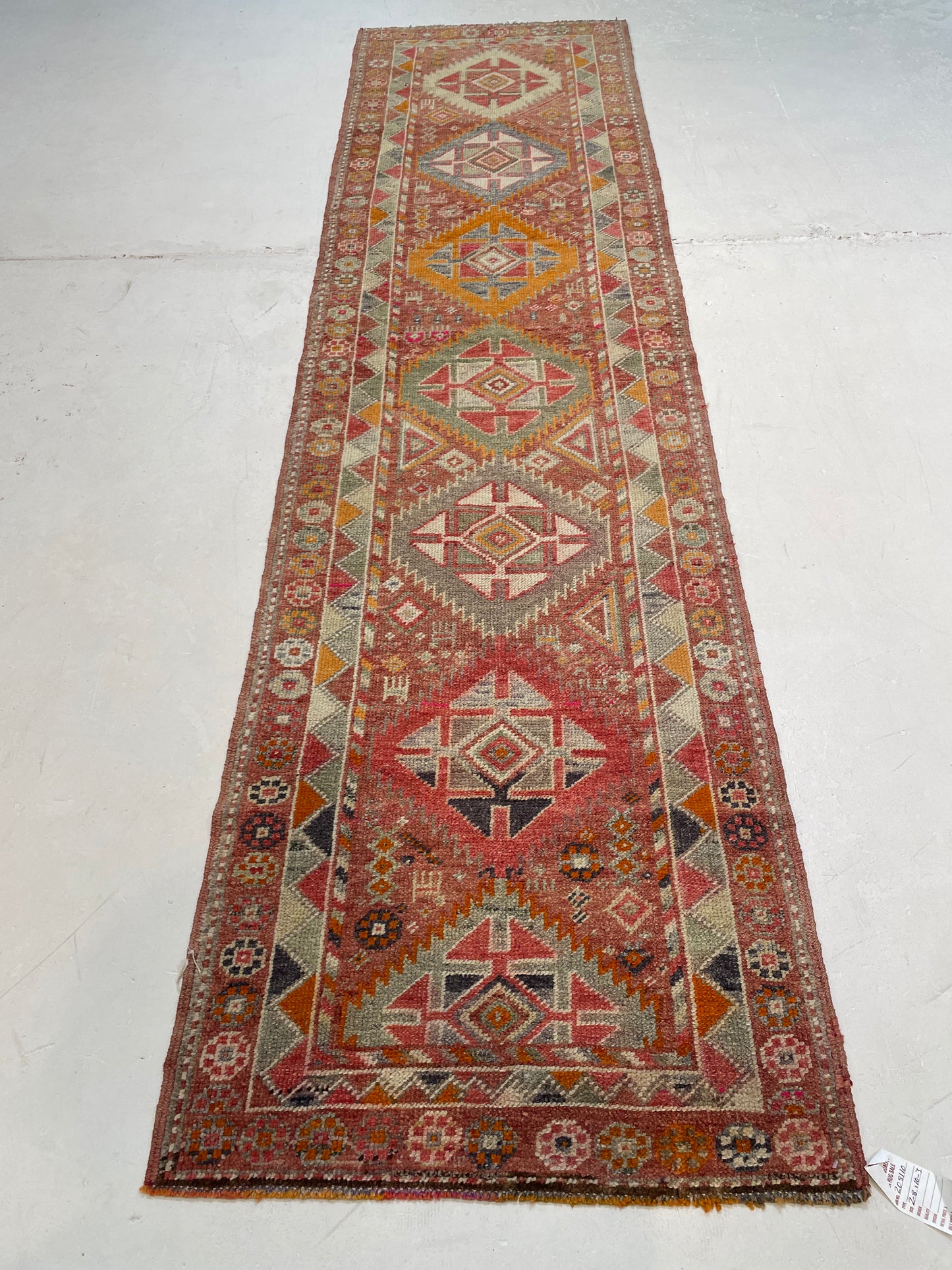 Hand-Knotted Wool Runner Turkish Oushak 2'8" x 10'3"