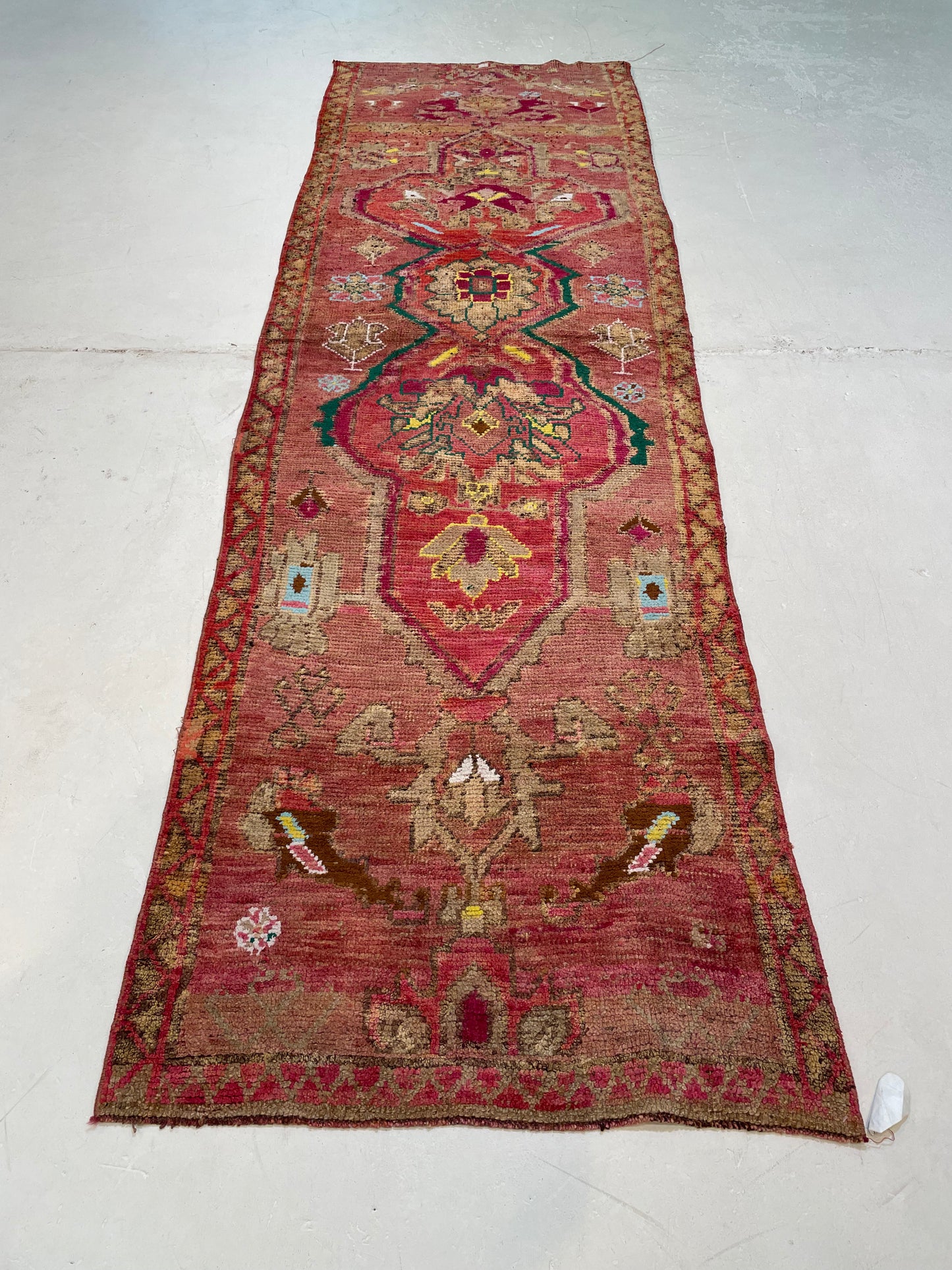 Hand-Knotted Wool Runner Turkish Oushak 3'2" x 10'3"