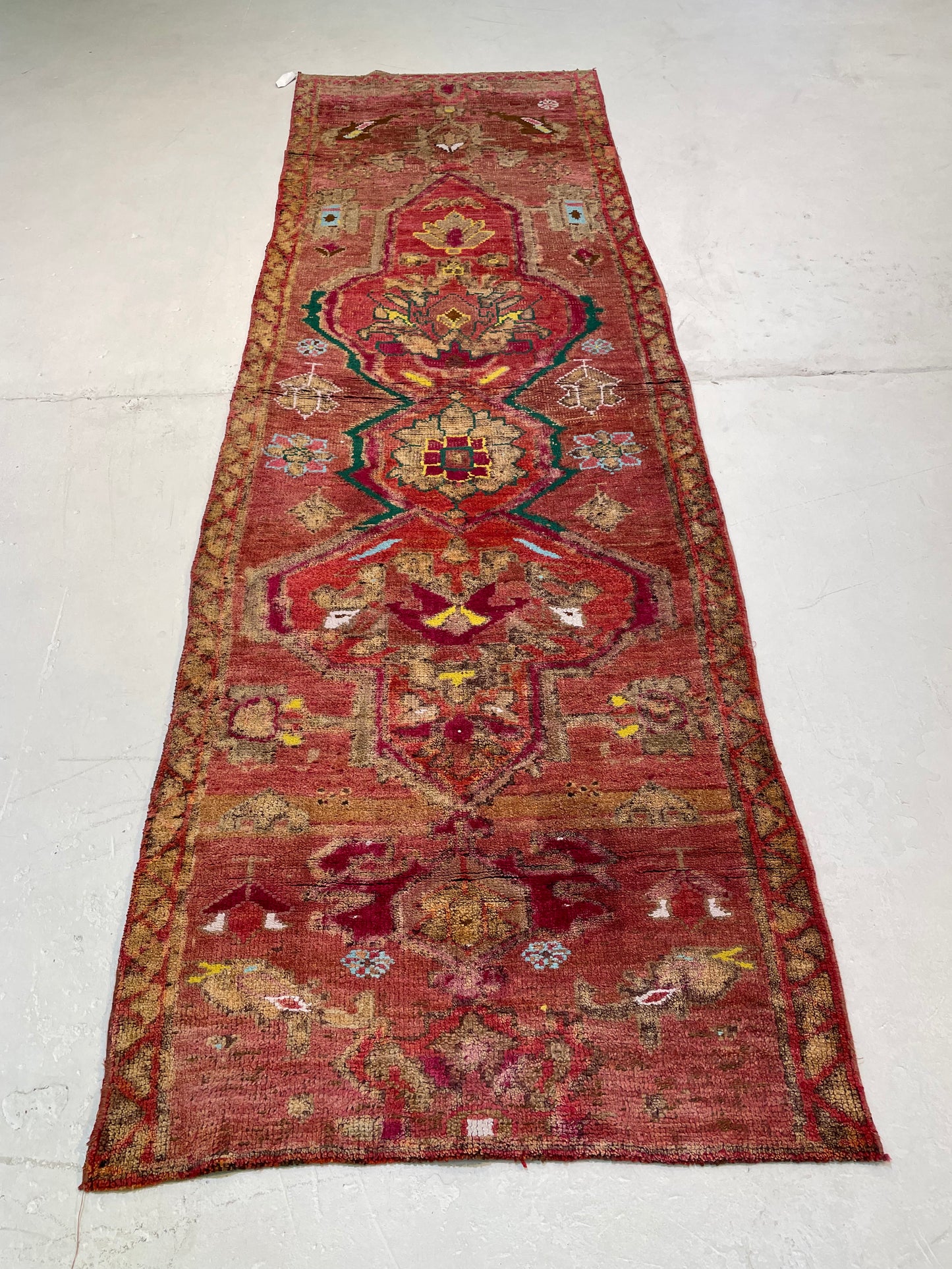 Hand-Knotted Wool Runner Turkish Oushak 3'2" x 10'3"