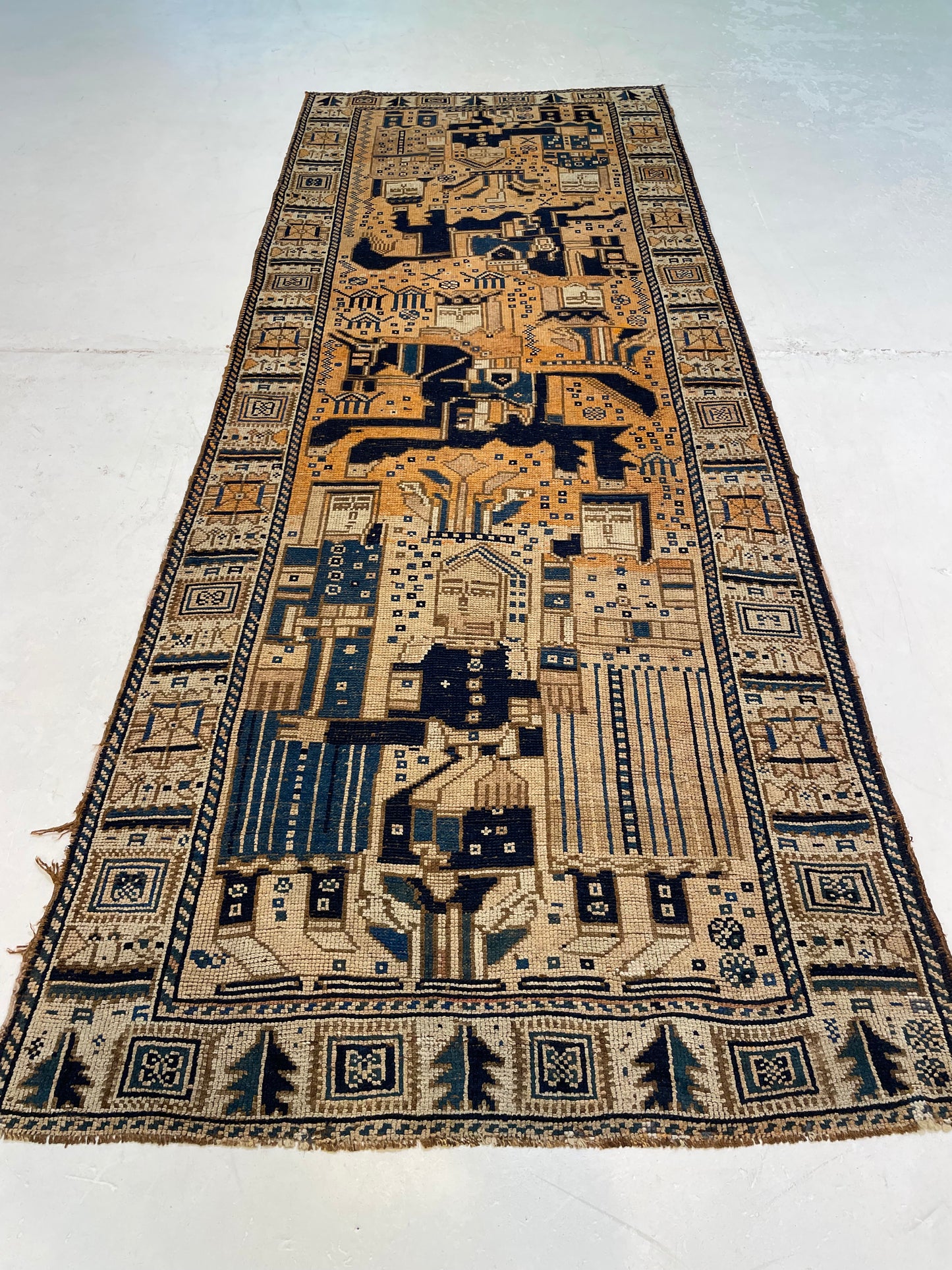 Hand-Knotted Wool Runner Turkish Oushak 3'10" x 10'1"
