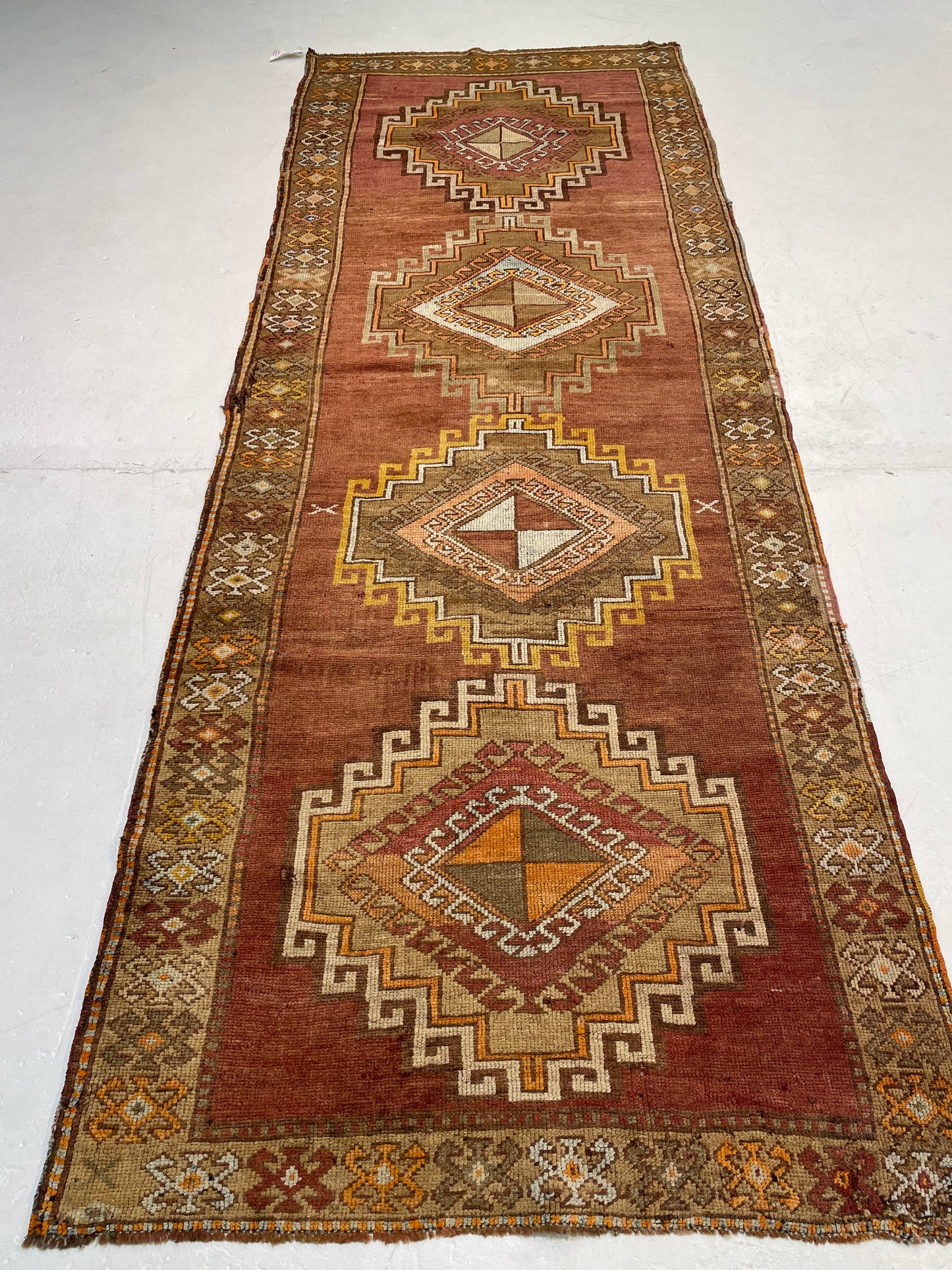 Hand-Knotted Wool Runner Turkish Oushak 3'9" x 10'3"