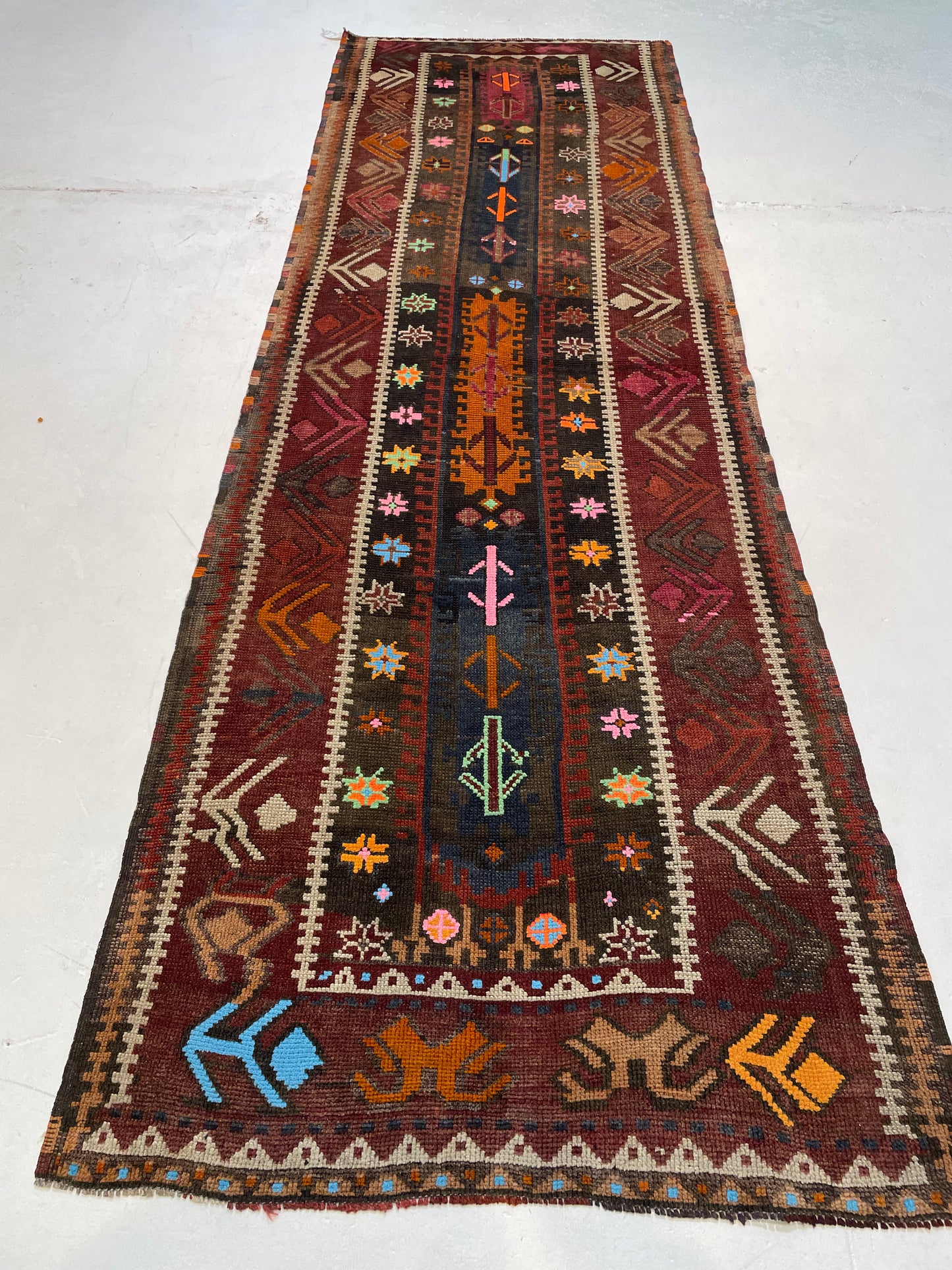Hand-Knotted Wool Runner Turkish Oushak 3'6" x 10'8"