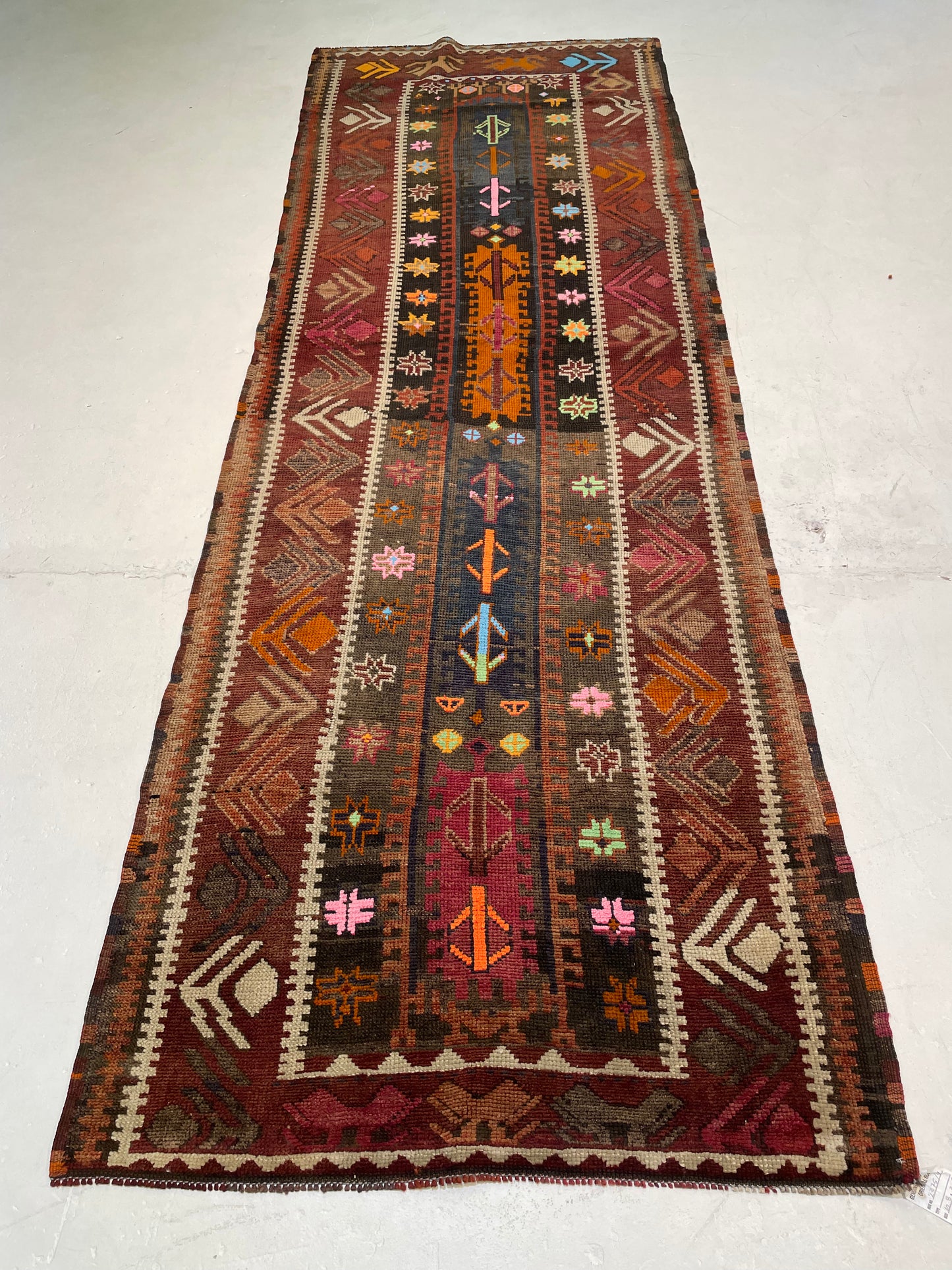 Hand-Knotted Wool Runner Turkish Oushak 3'6" x 10'8"