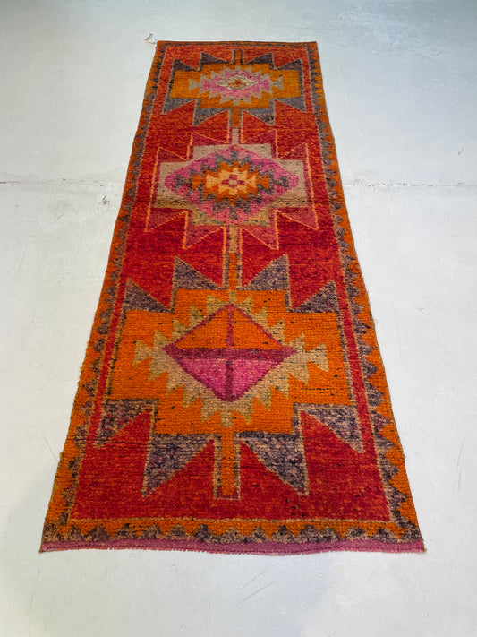 Hand-Knotted Wool Runner Turkish Oushak 3'1" x 9'1"