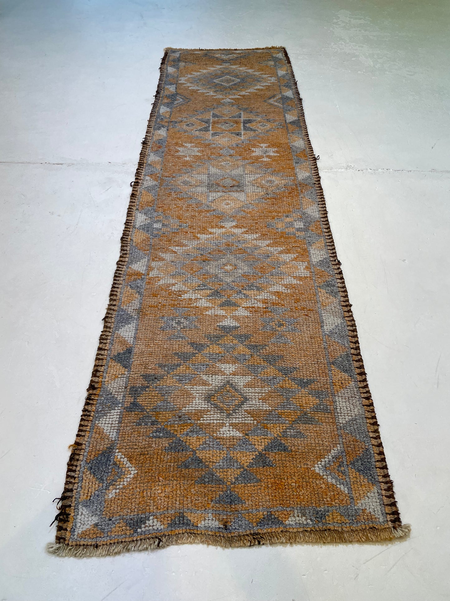 Hand-Knotted Wool Runner Turkish Oushak 3'1" x 10'10"