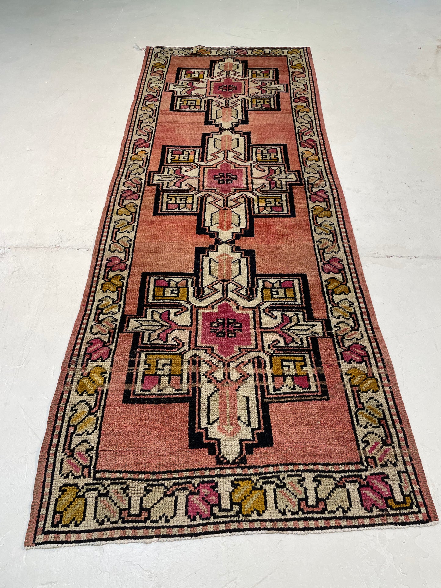 Hand-Knotted Wool Runner Turkish Oushak 3'1" x 10'10"