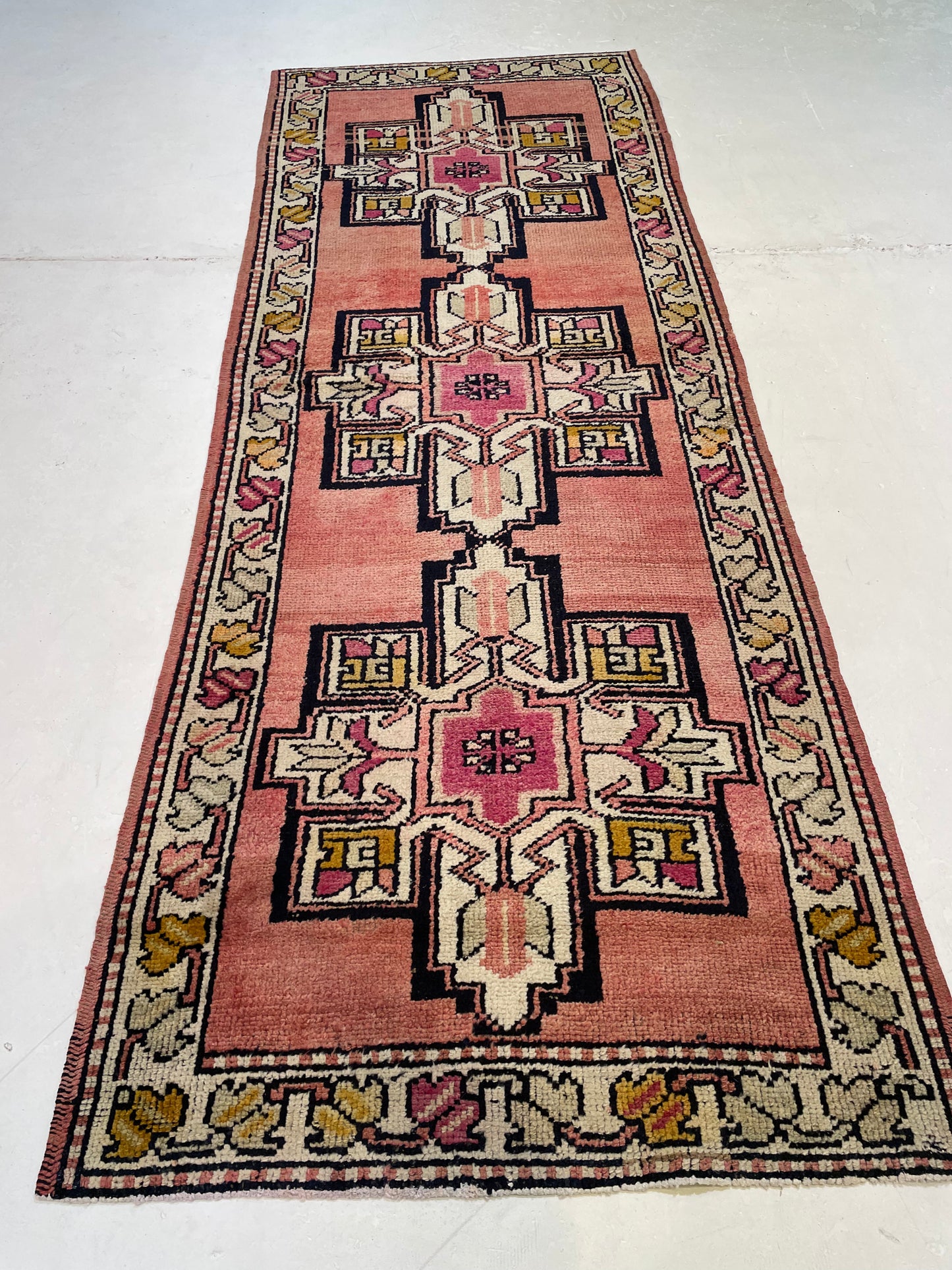 Hand-Knotted Wool Runner Turkish Oushak 3'1" x 10'10"