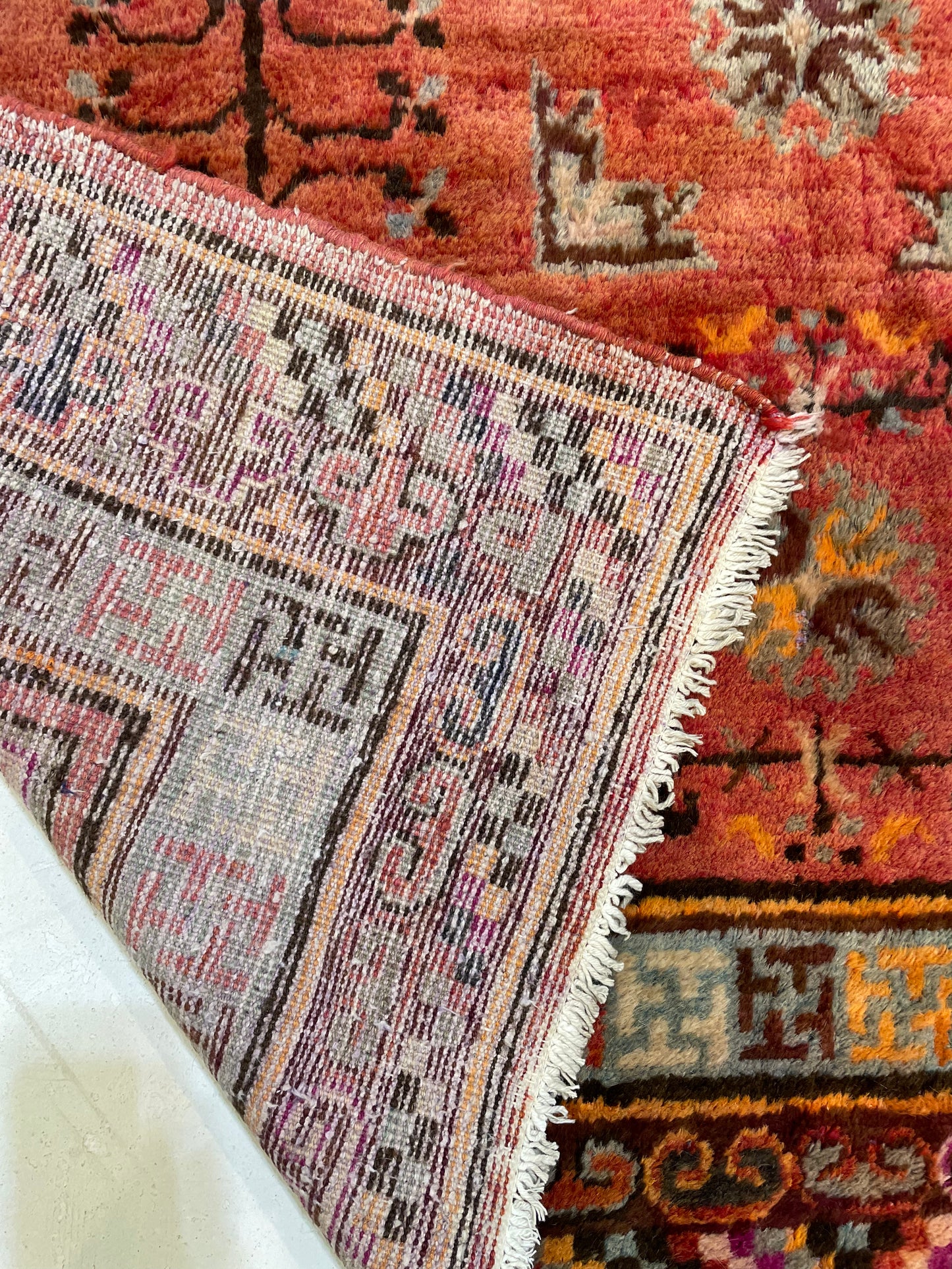 Antique Hand-Knotted Wool Area Rug Khotan Samarkand Collectible 4'6" x 7'9"