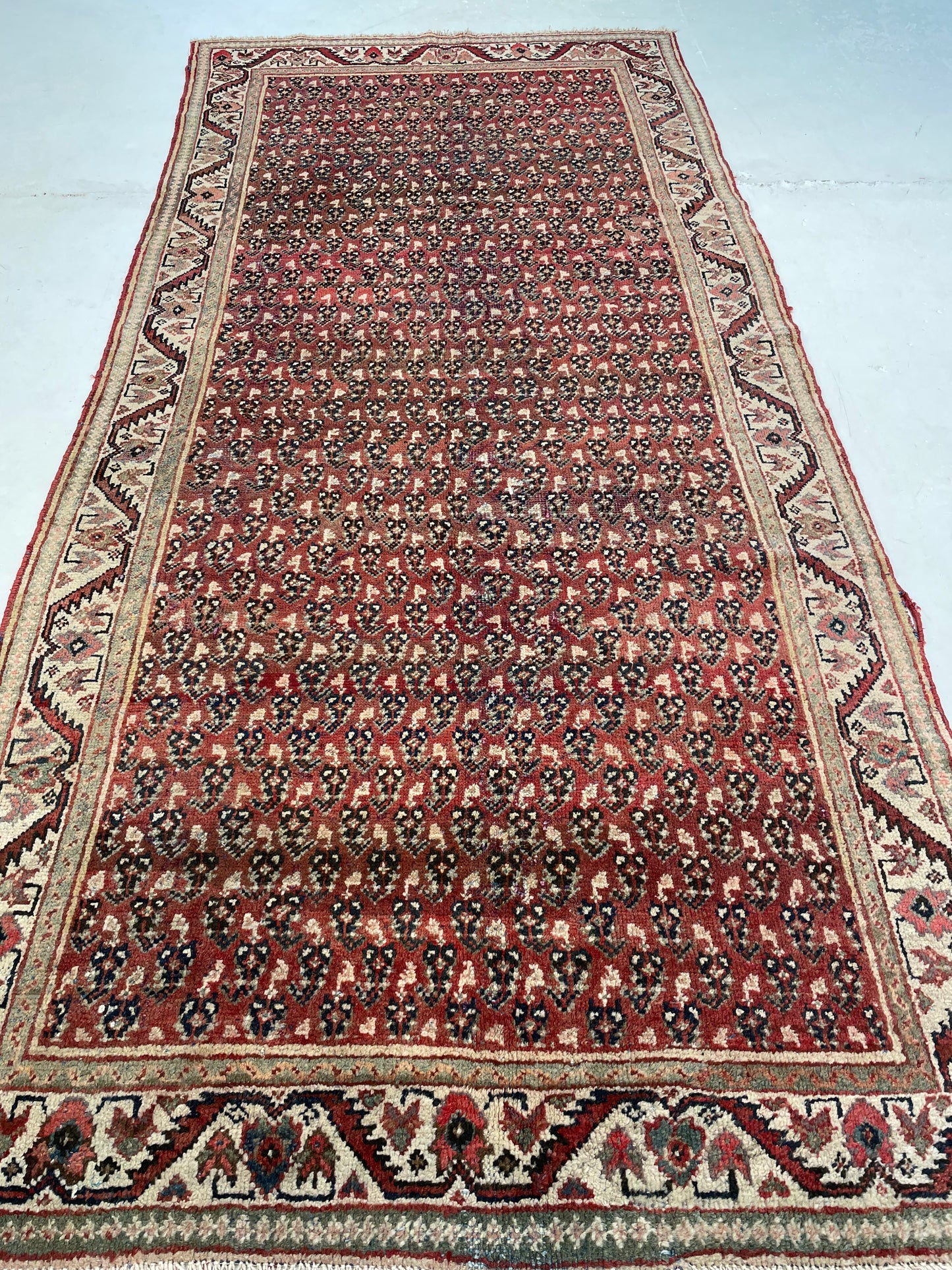 Antique Hand-Knotted Wool Gallery Size Mahal 4'5" x 9'7"